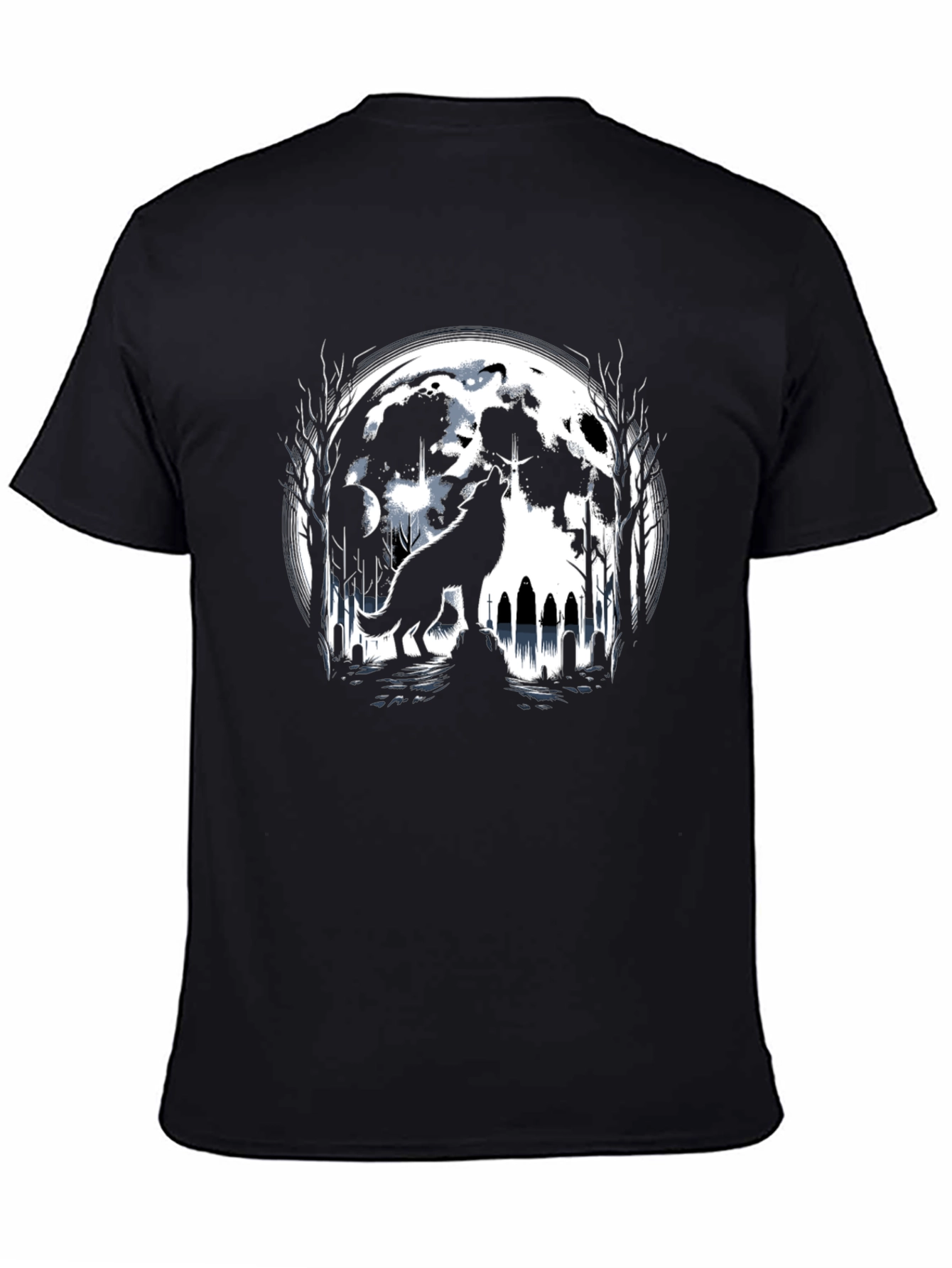 Camiseta Negra Lobo Aullando Luna