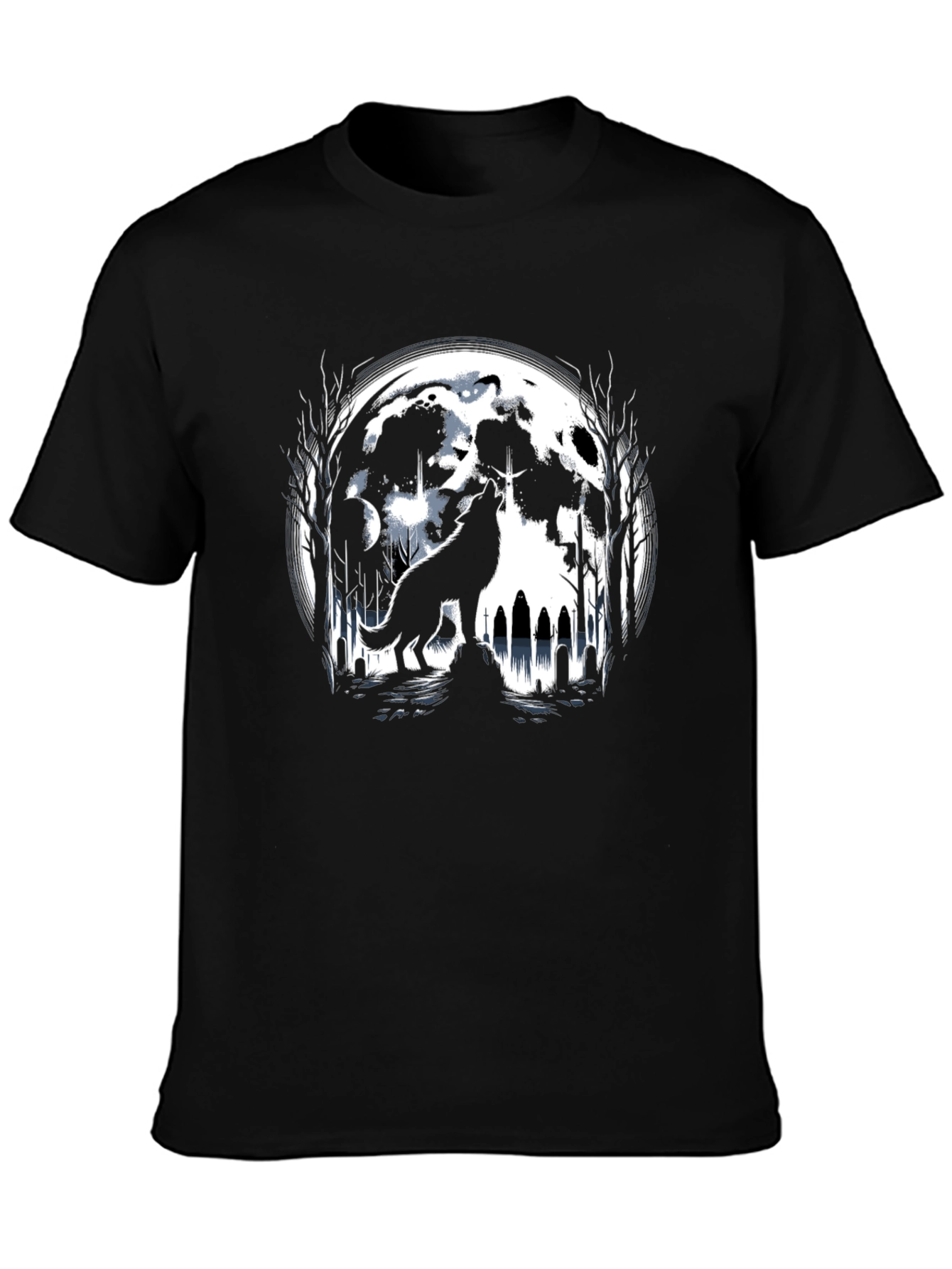 Camiseta Negra Lobo Aullando Luna