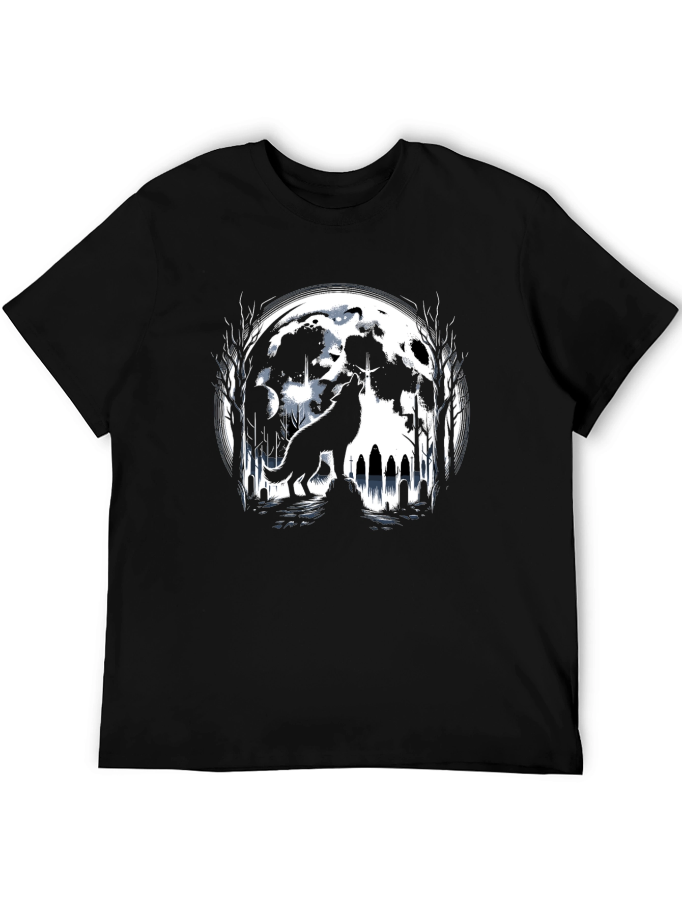 Camiseta Negra Lobo Aullando Luna