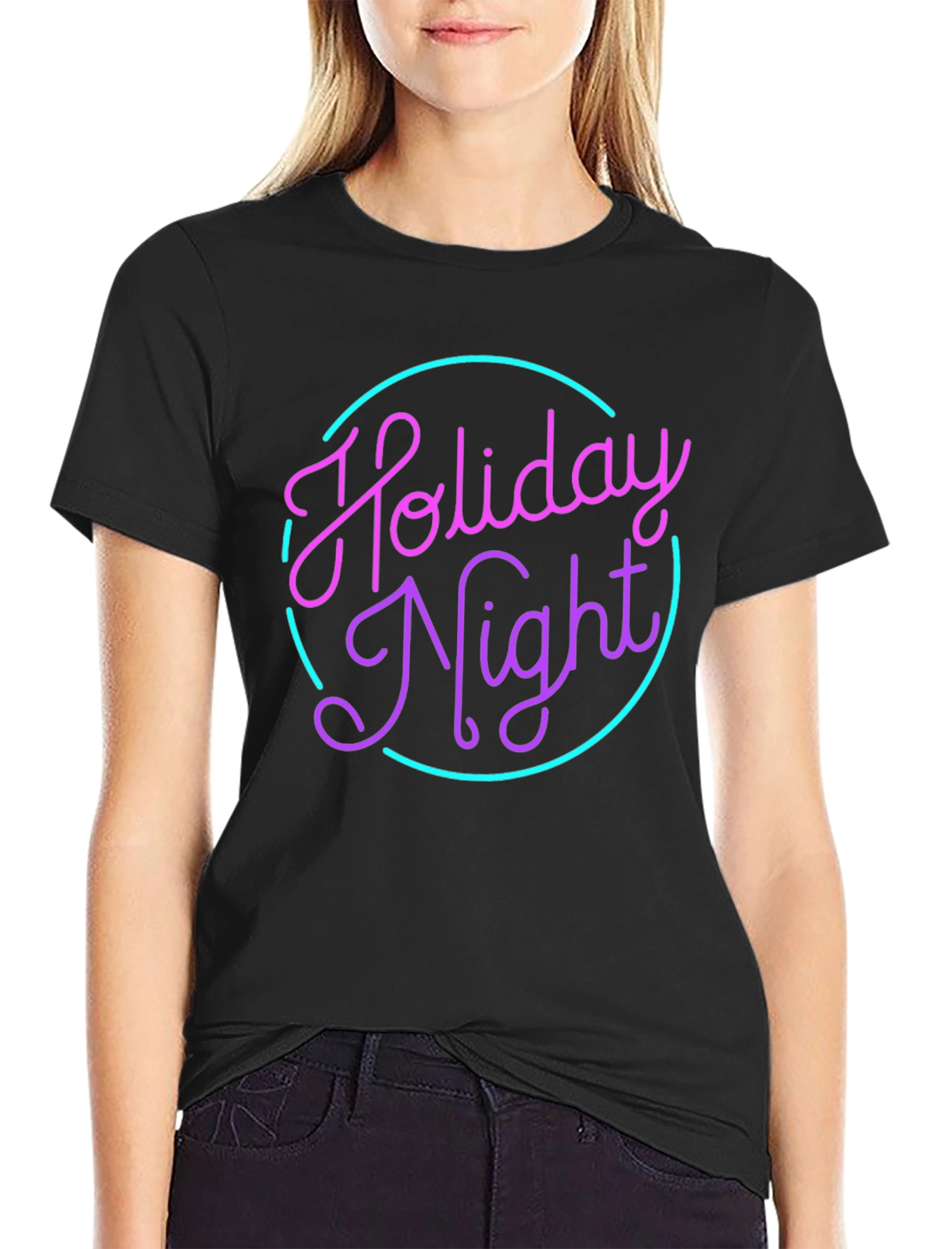 Camiseta Negra Holiday Night Neón