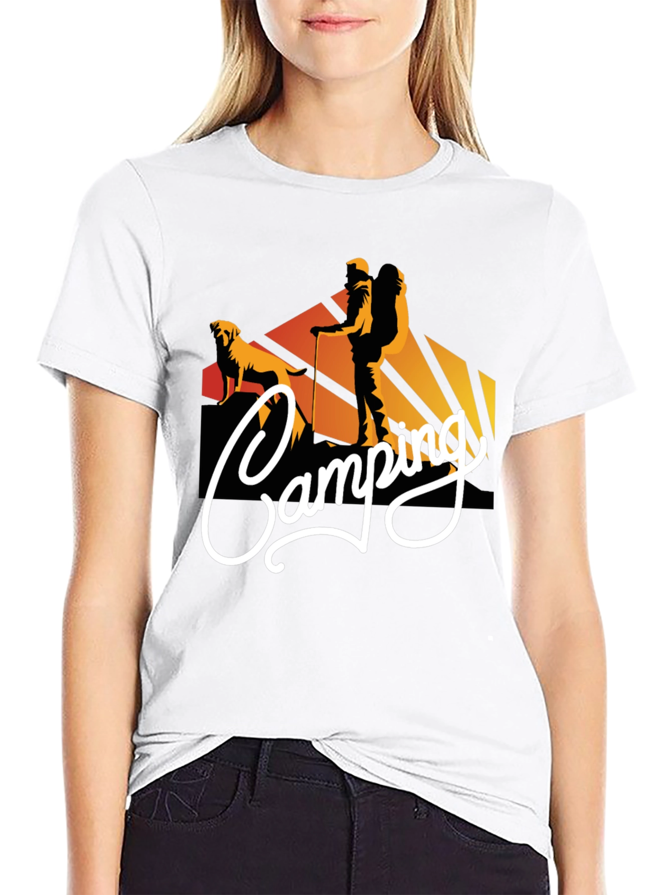 Camiseta Negra Estampada Camping para Hombre