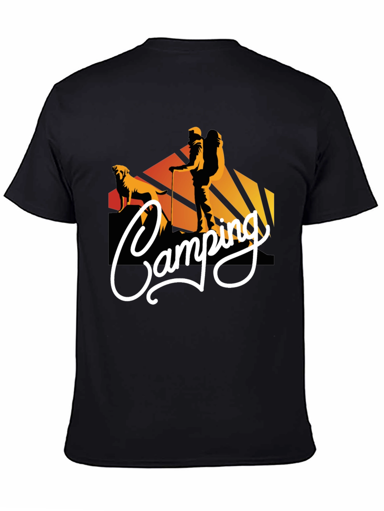 Camiseta Negra Estampada Camping para Hombre