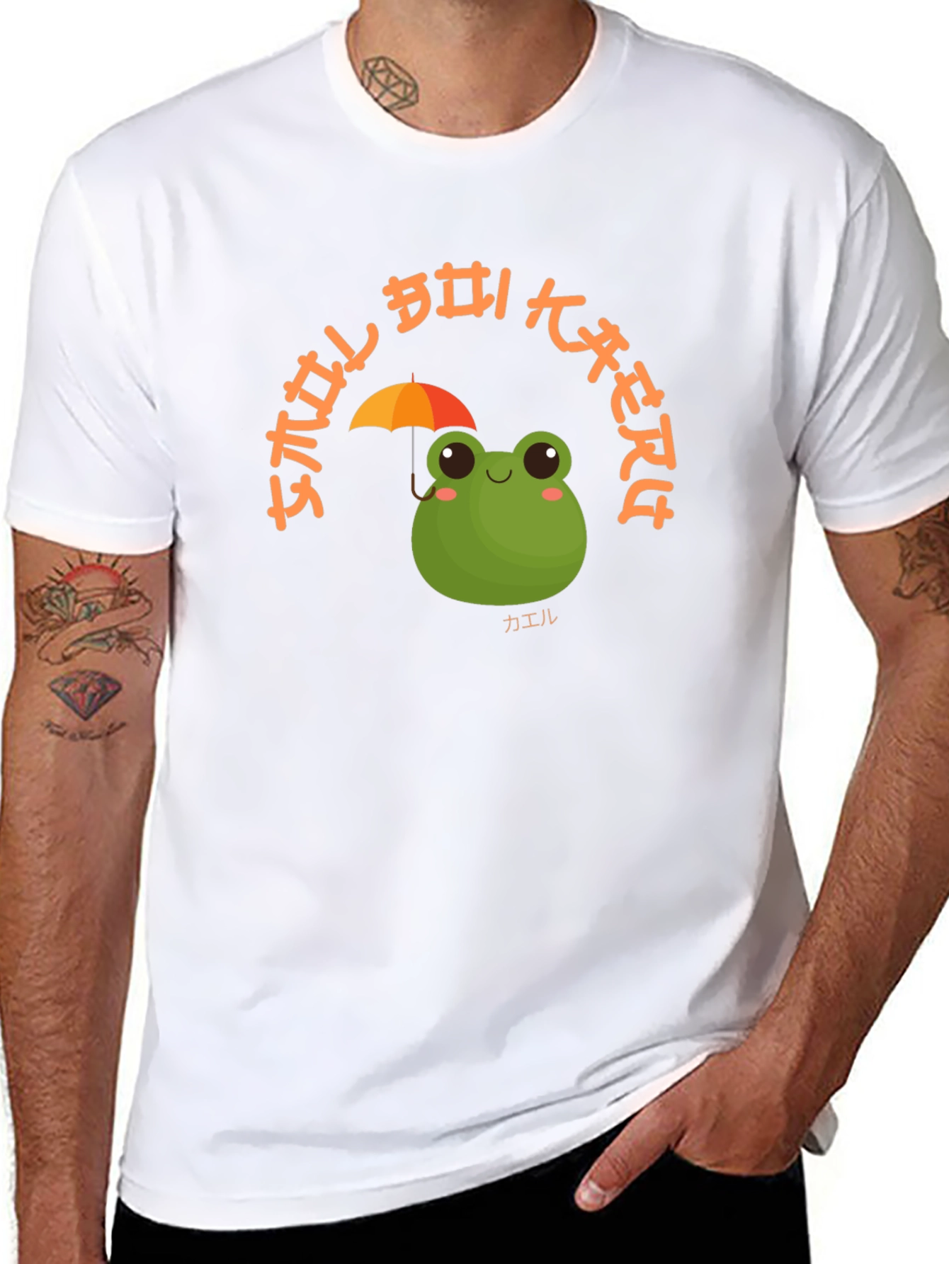 Camiseta Negra con Diseño de Rana y Paraguas Kawaii
