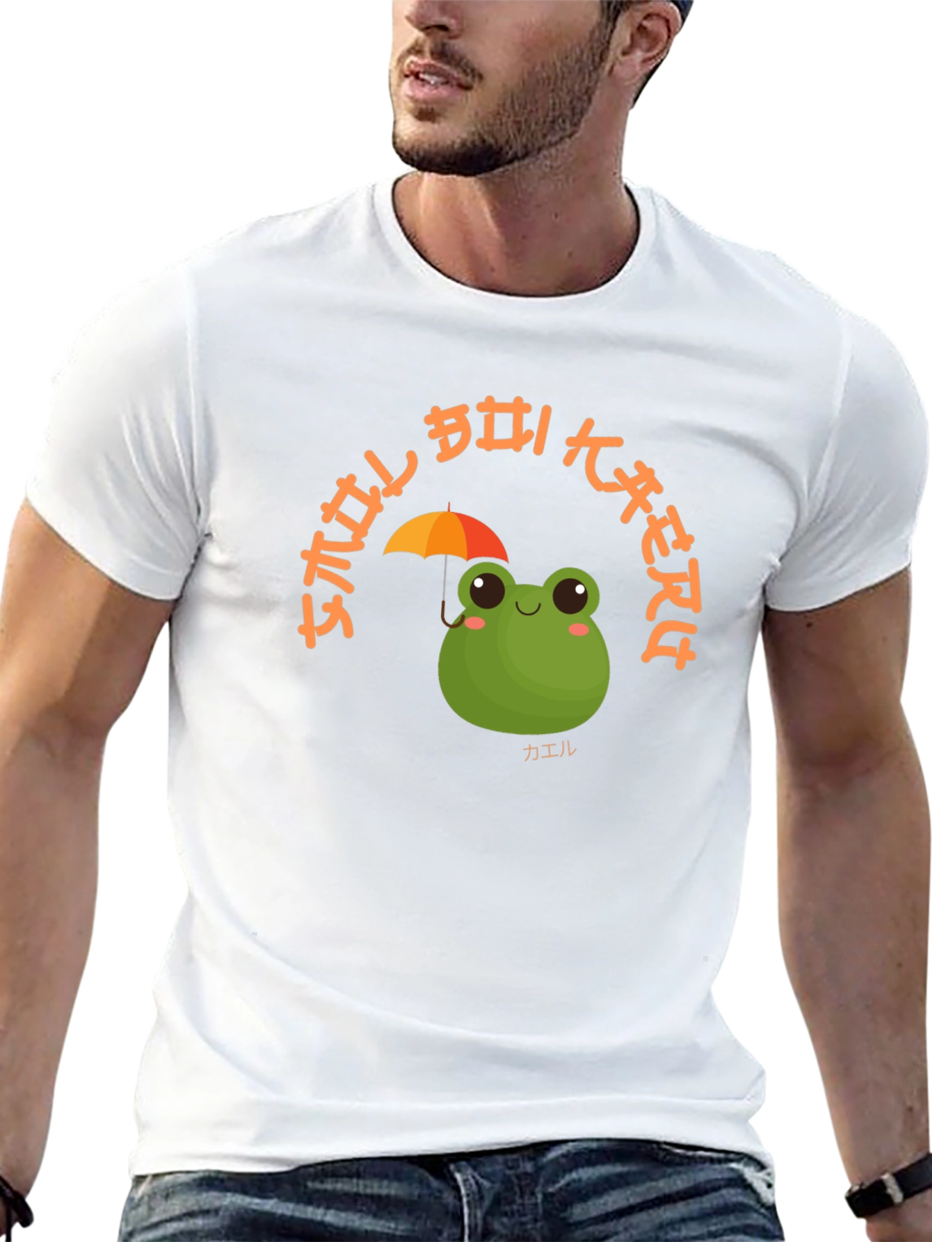 Camiseta Negra con Diseño de Rana y Paraguas Kawaii