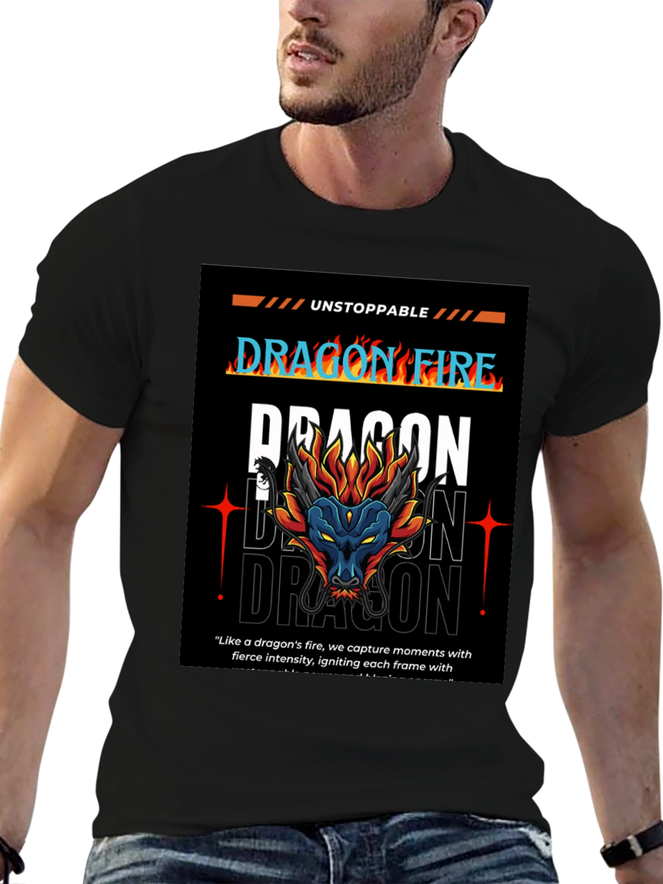 Camiseta Negra Dragón de Fuego - Estilo Urbano