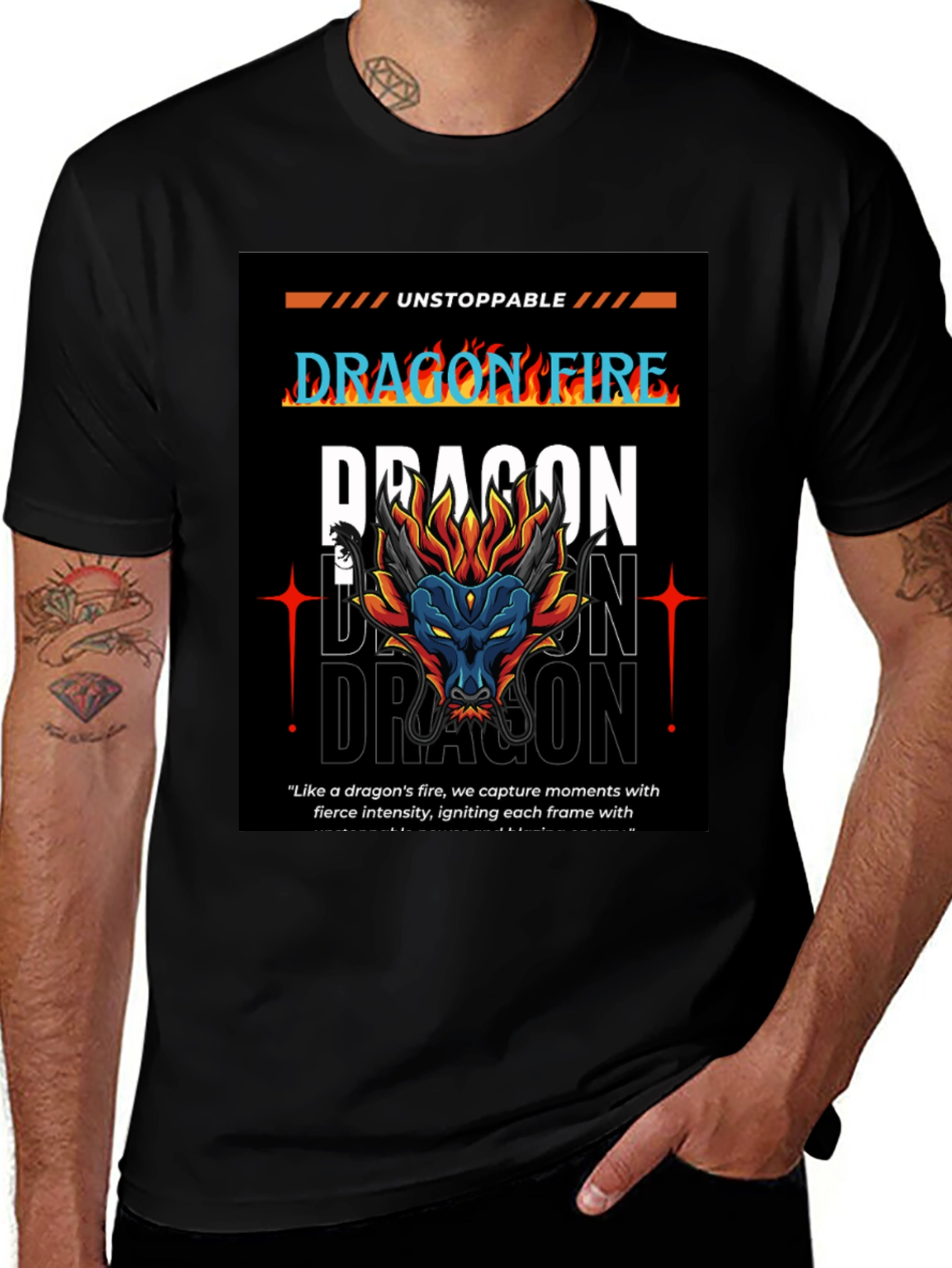 Camiseta Negra Dragón de Fuego - Estilo Urbano