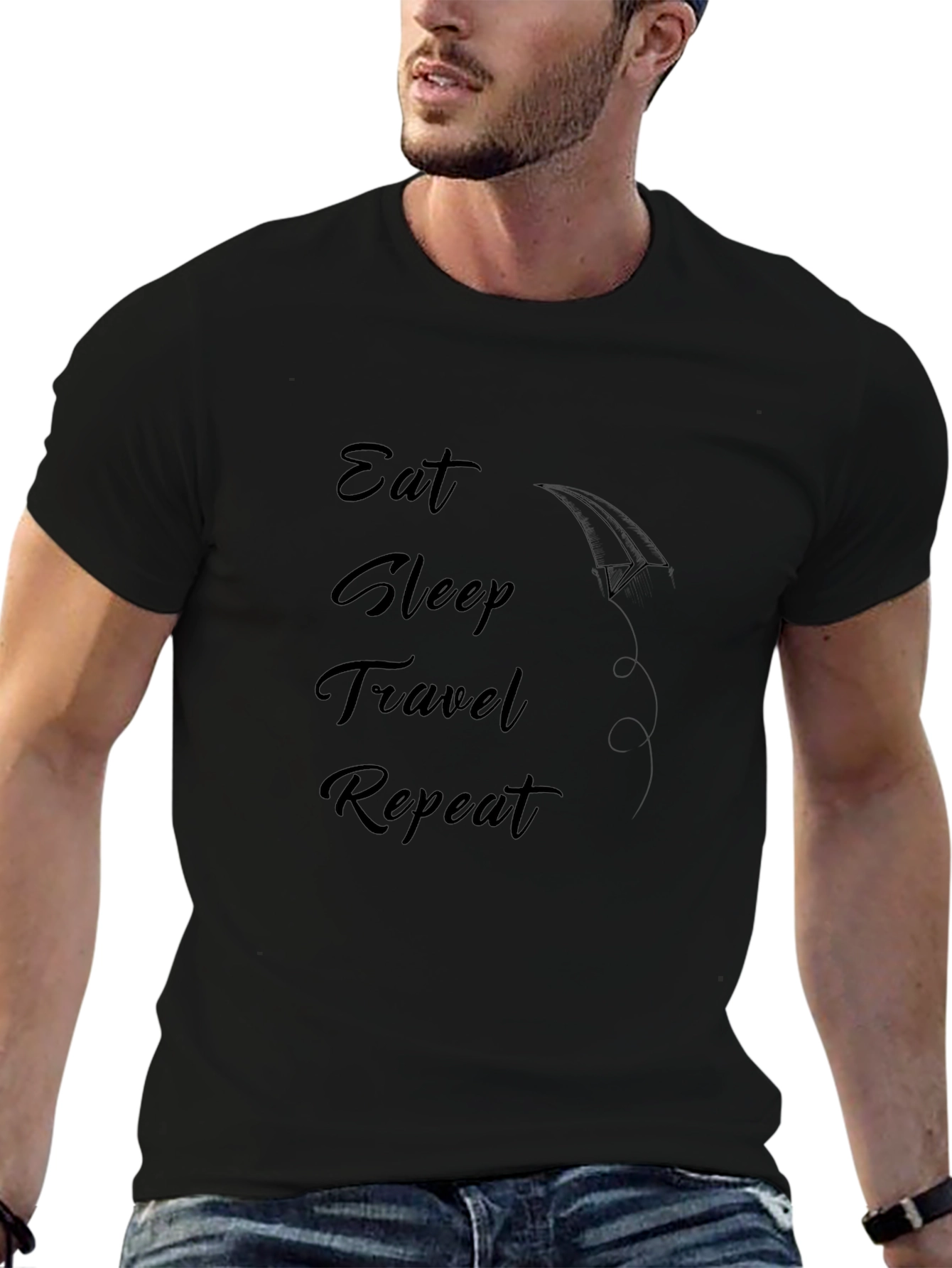 Camiseta Negra Eat Sleep Travel Repeat