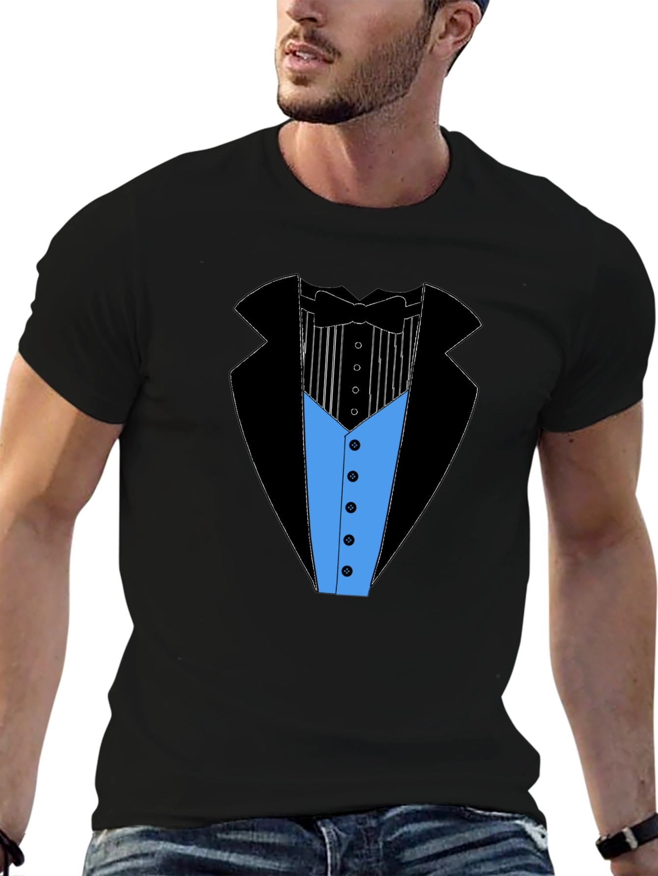 Camiseta Estampada Estilo Esmoquin Elegante