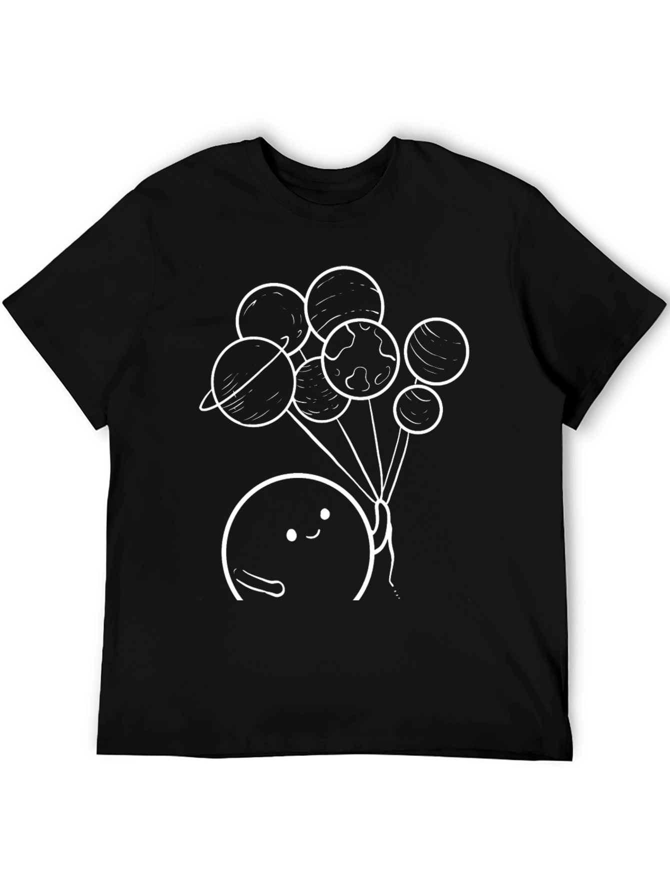 Camiseta Negra con Diseño de Planetas Animados