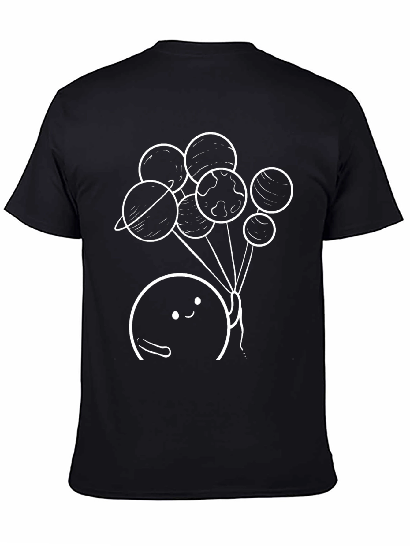 Camiseta Negra con Diseño de Planetas Animados