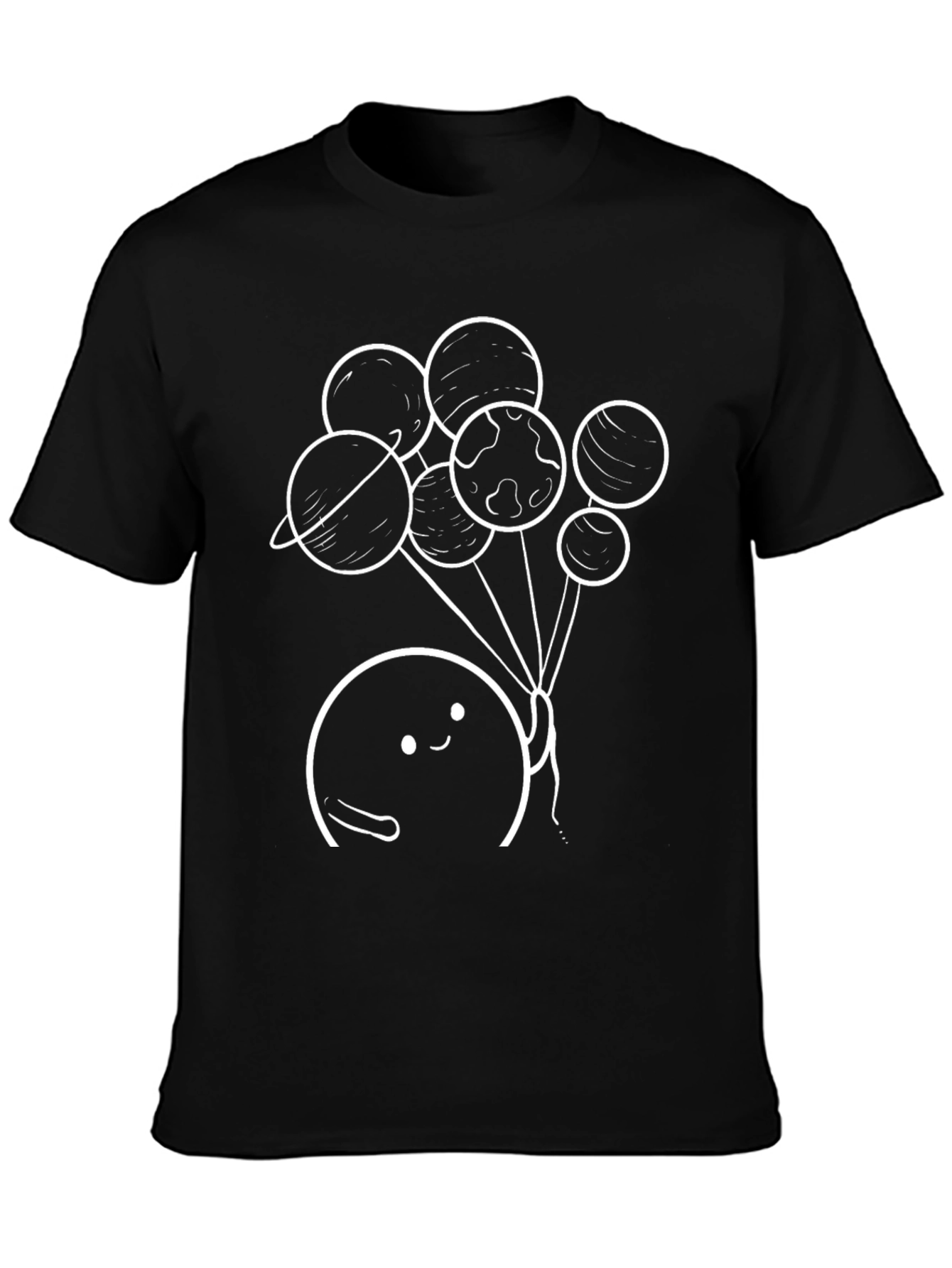Camiseta Negra con Diseño de Planetas Animados