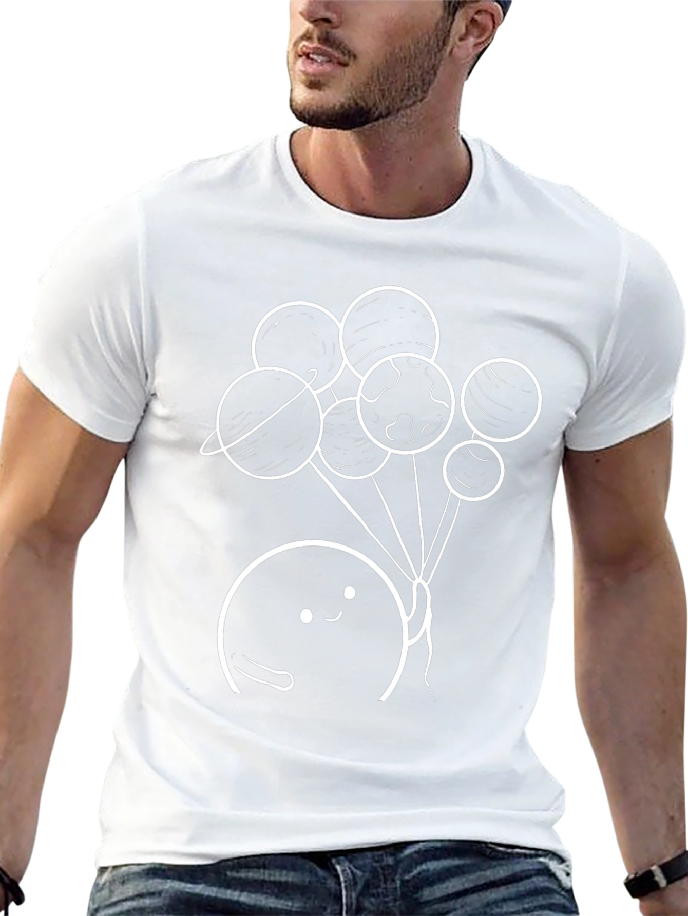 Camiseta Negra con Diseño de Planetas Animados