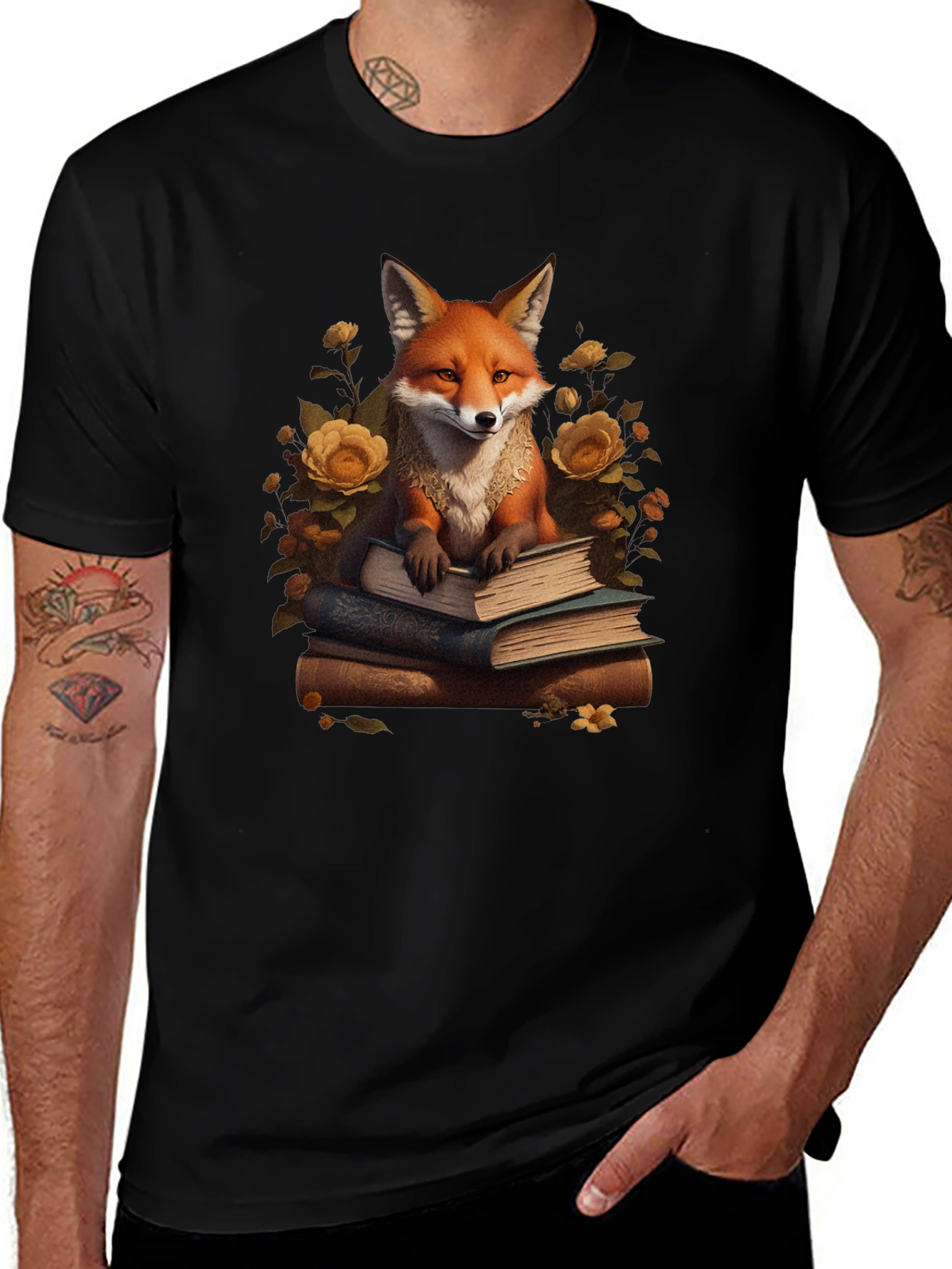 Camiseta Negra con Zorro Lector
