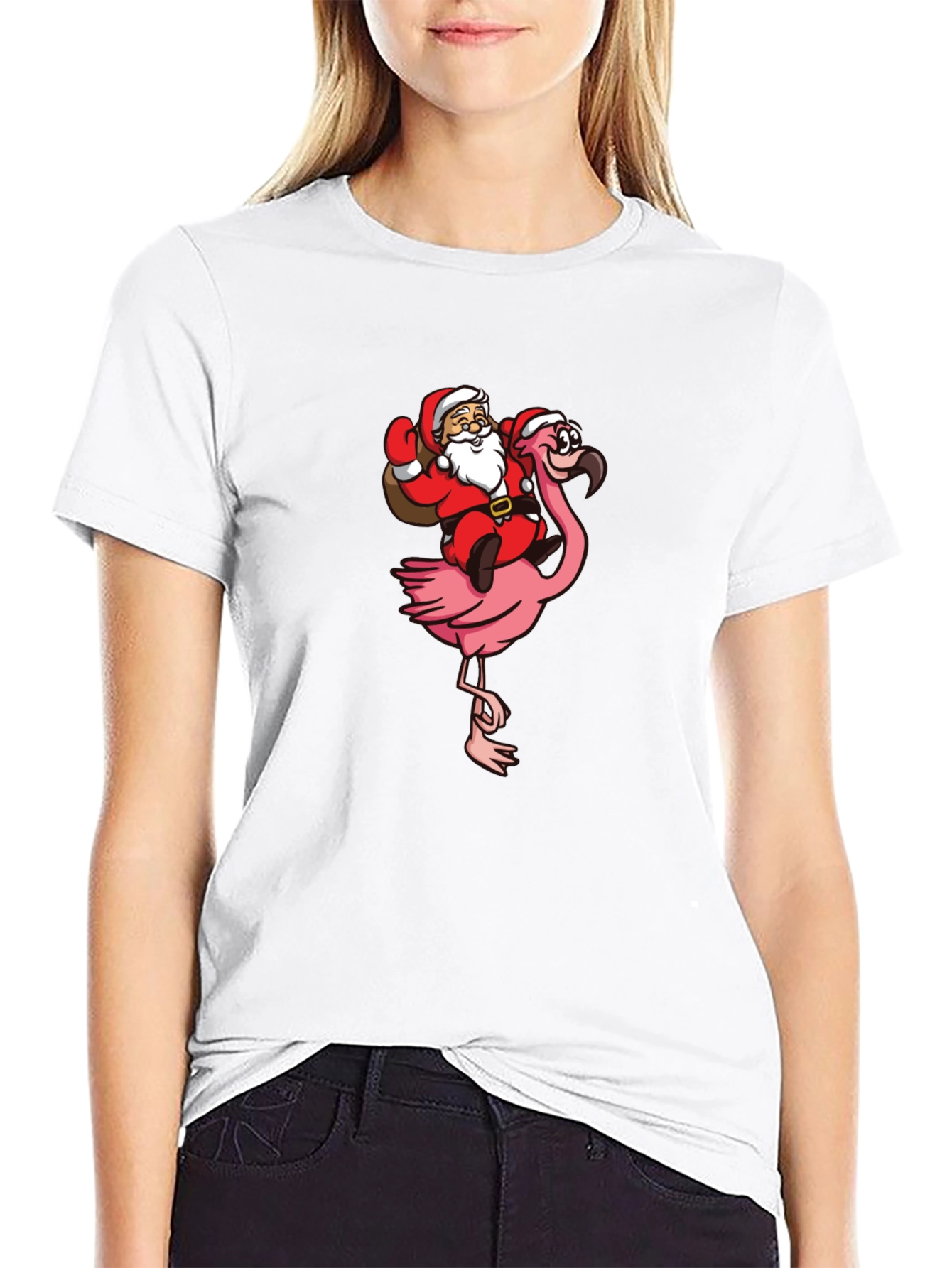 Camiseta Negra con Papá Noel en Flamenco