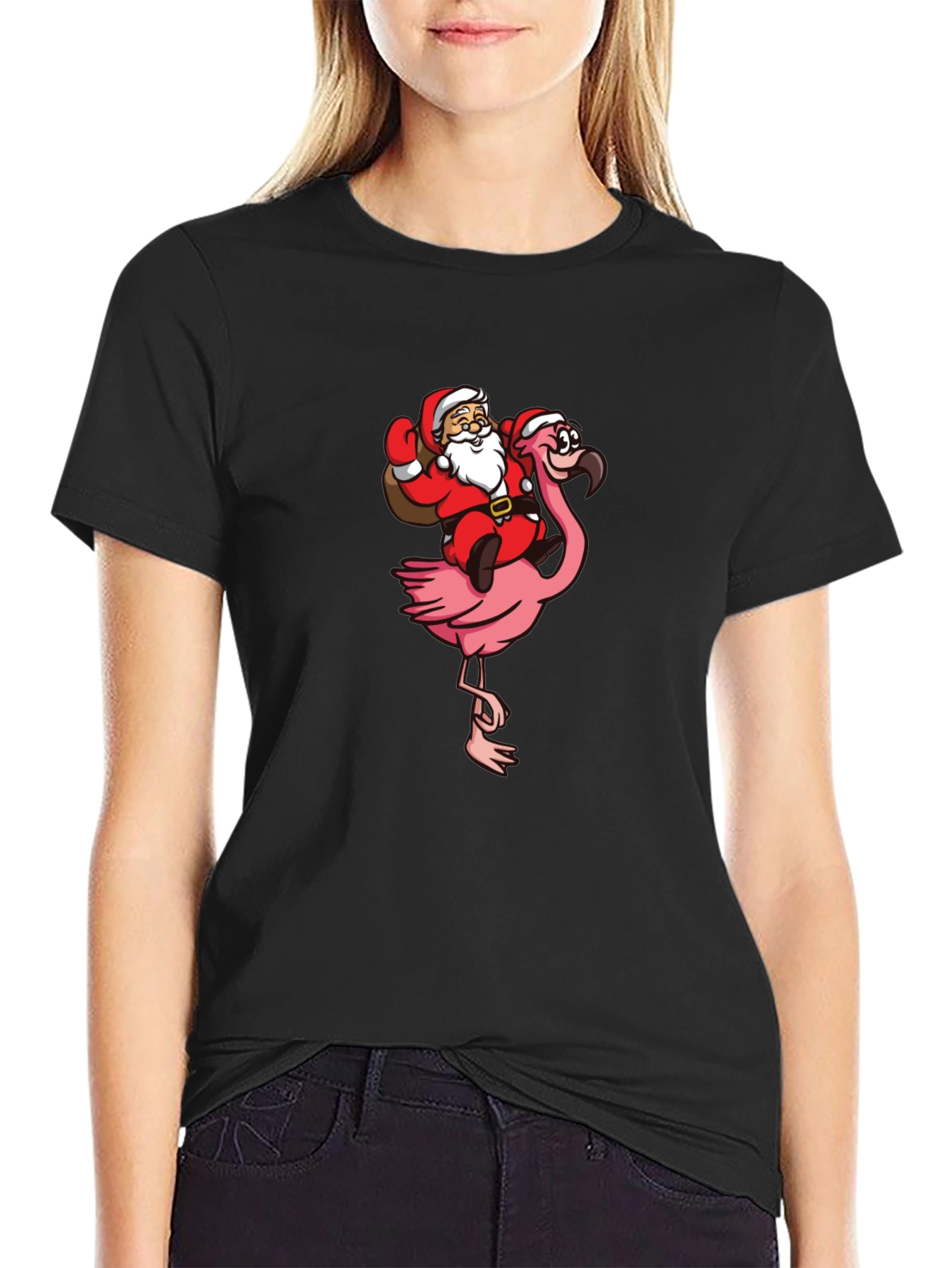 Camiseta Negra con Papá Noel en Flamenco