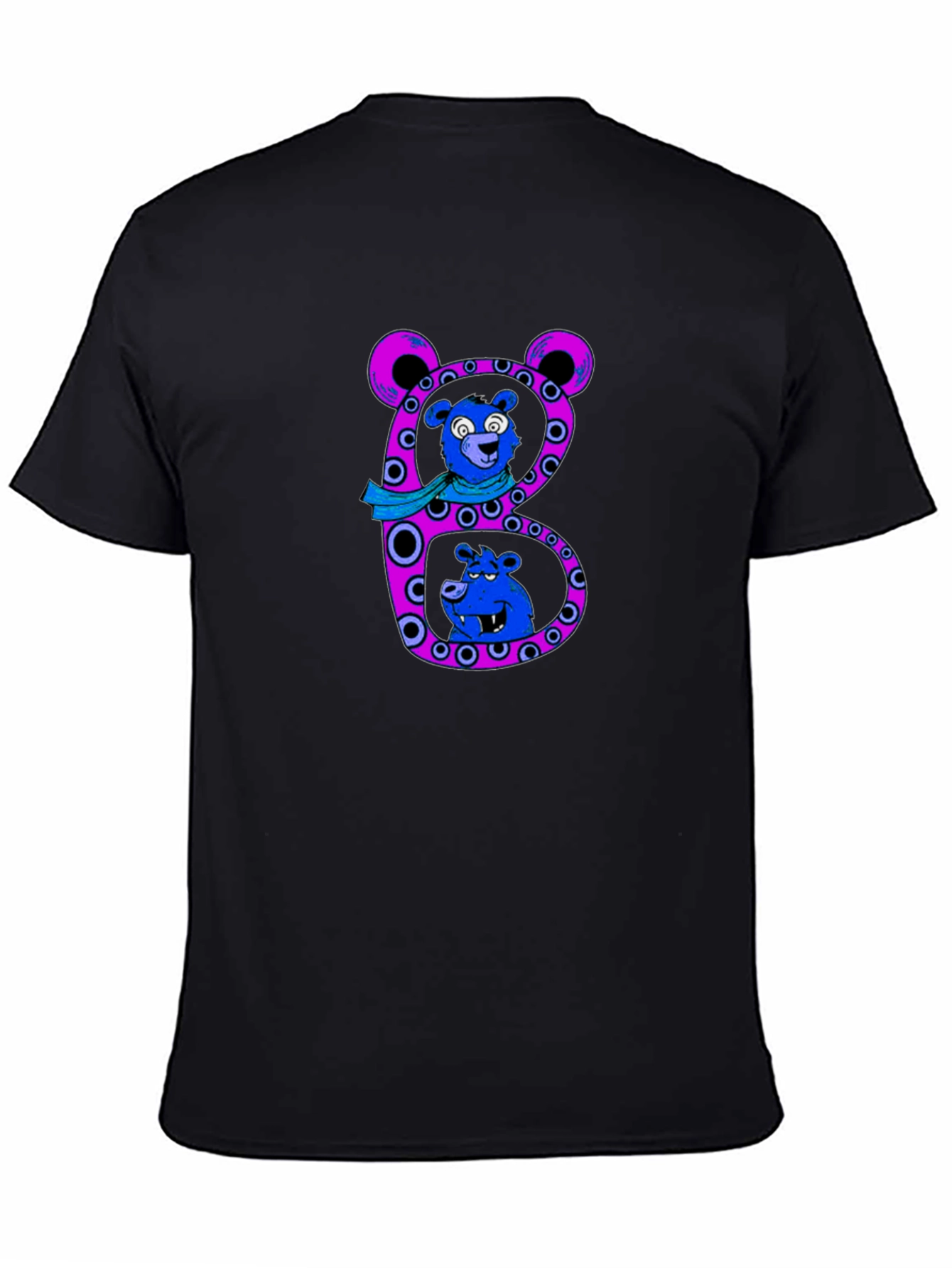 Camiseta Negra con Diseño de Oso Letra B