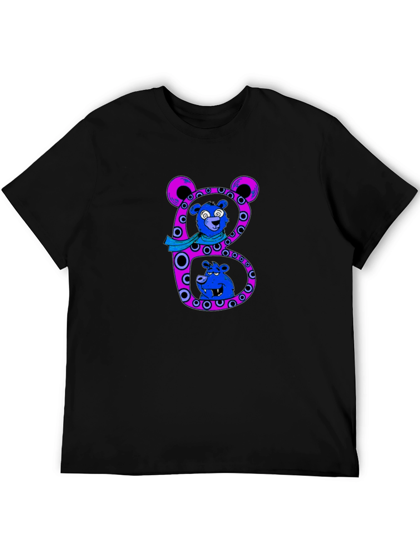 Camiseta Negra con Diseño de Oso Letra B