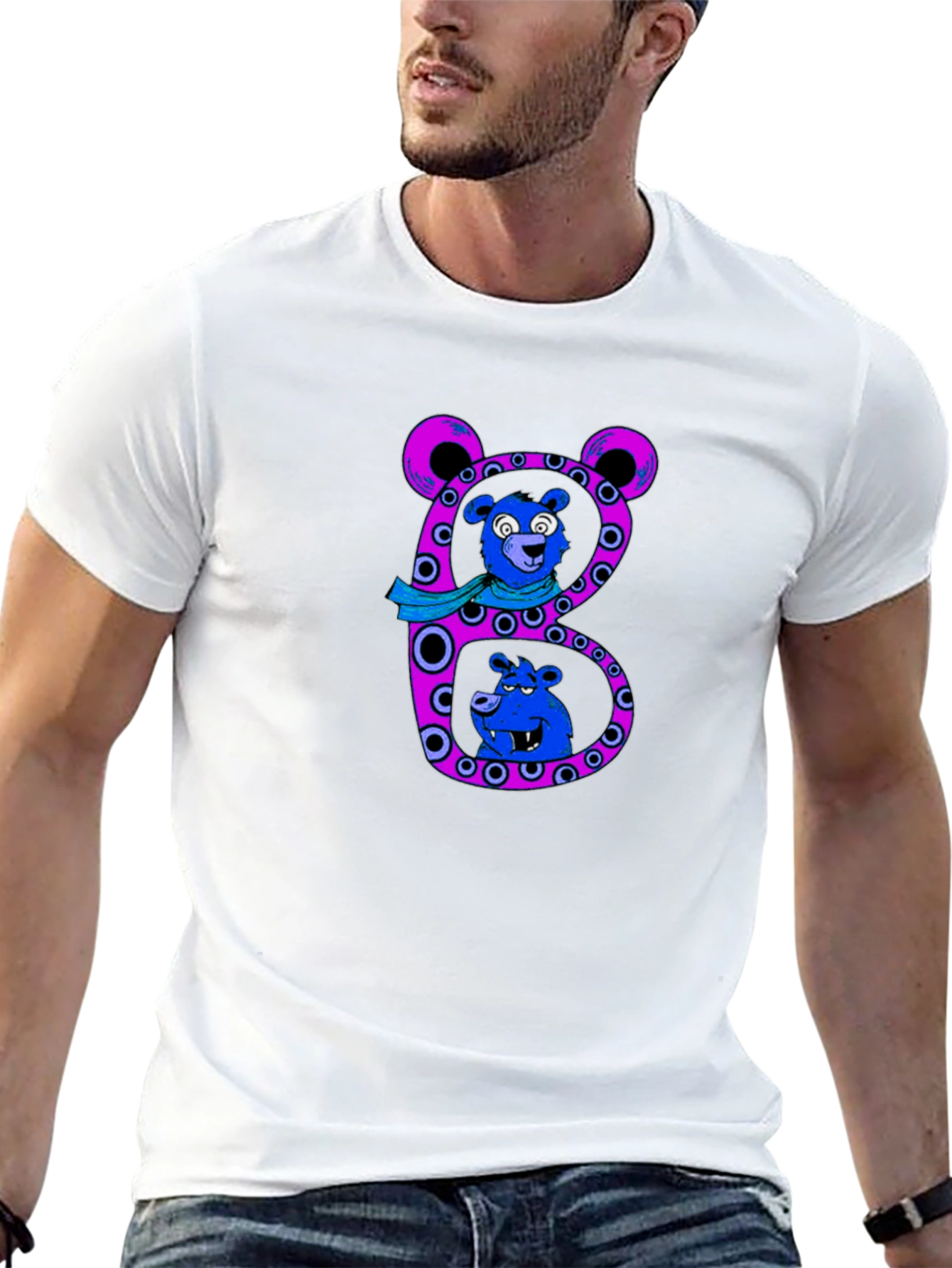 Camiseta Negra con Diseño de Oso Letra B