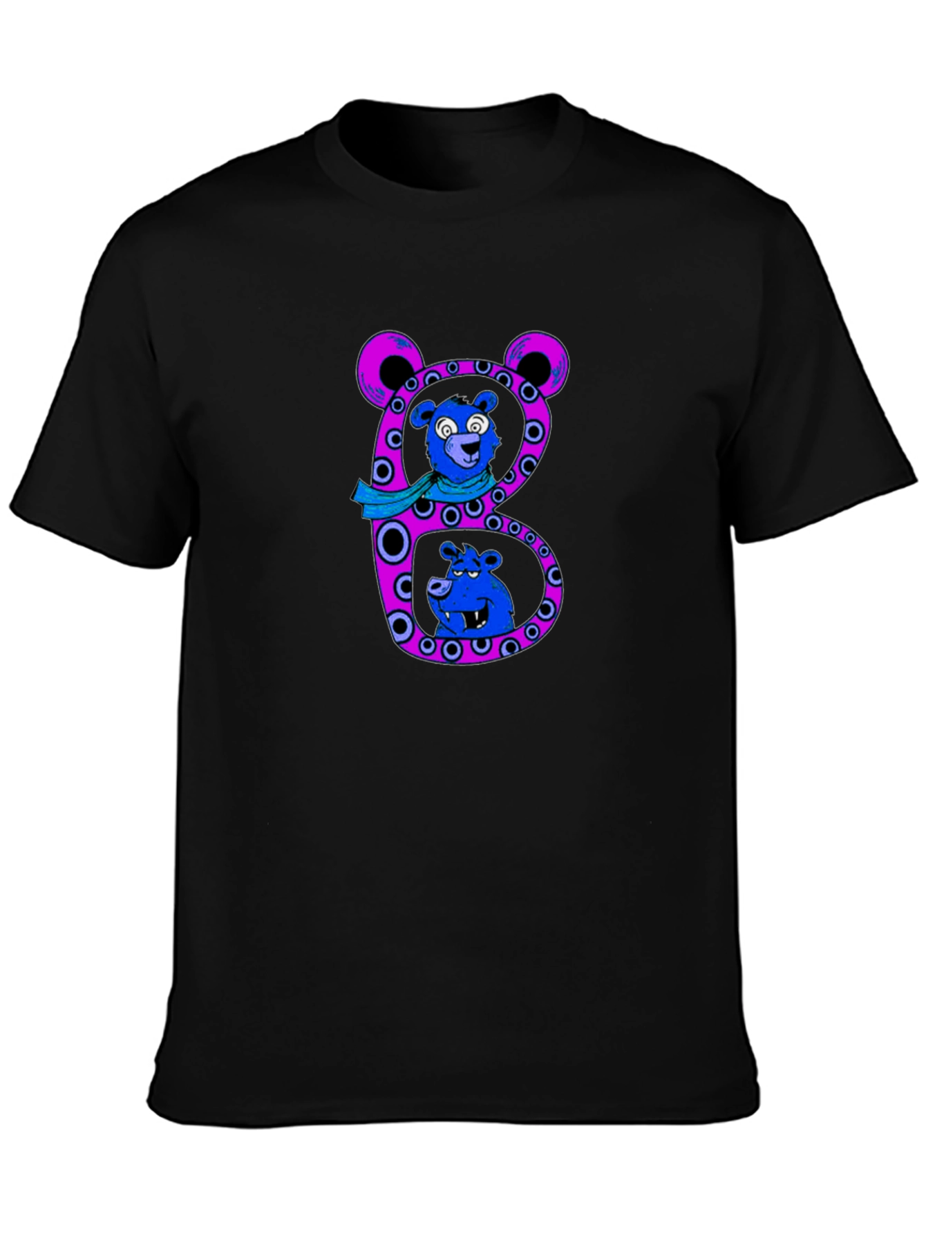 Camiseta Negra con Diseño de Oso Letra B