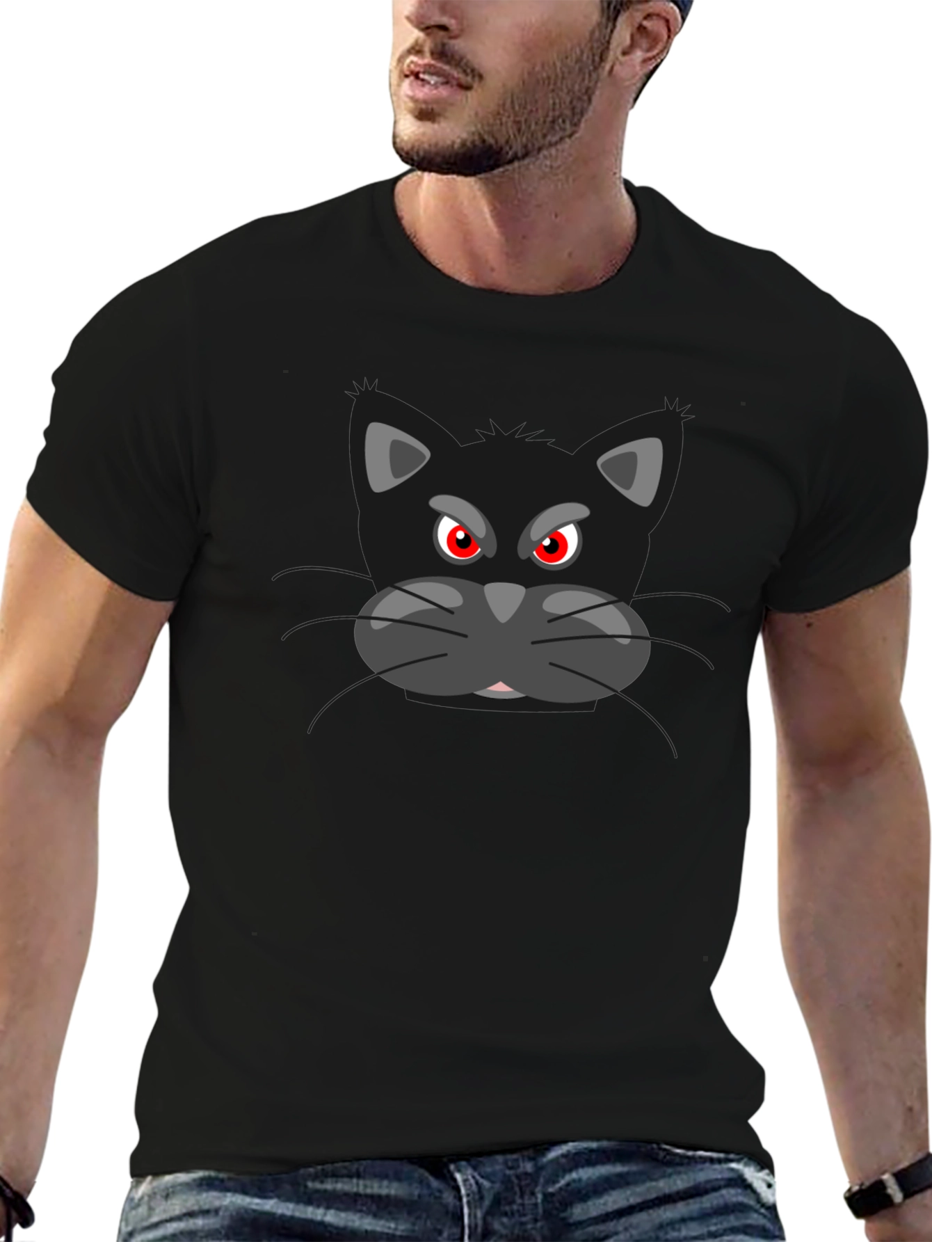 Camiseta Negra con Gato Malhumorado