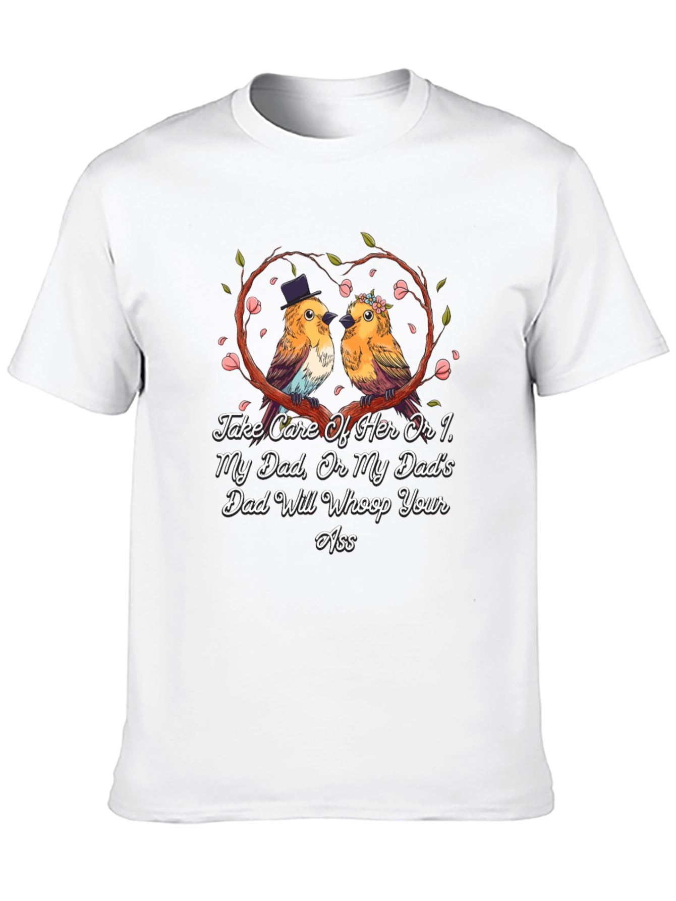 Camiseta Negra con Diseño de Pájaros Enamorados