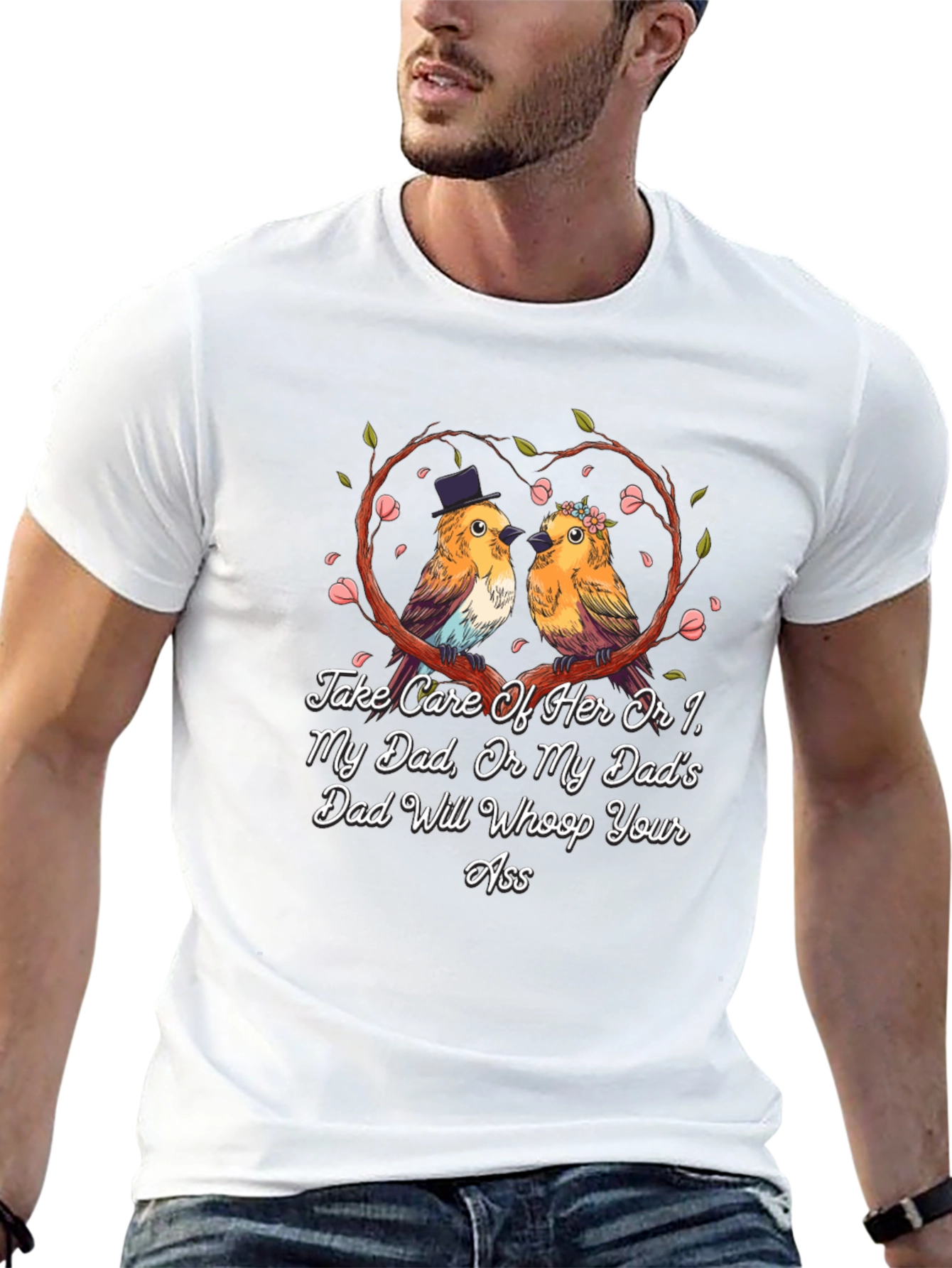 Camiseta Negra con Diseño de Pájaros Enamorados