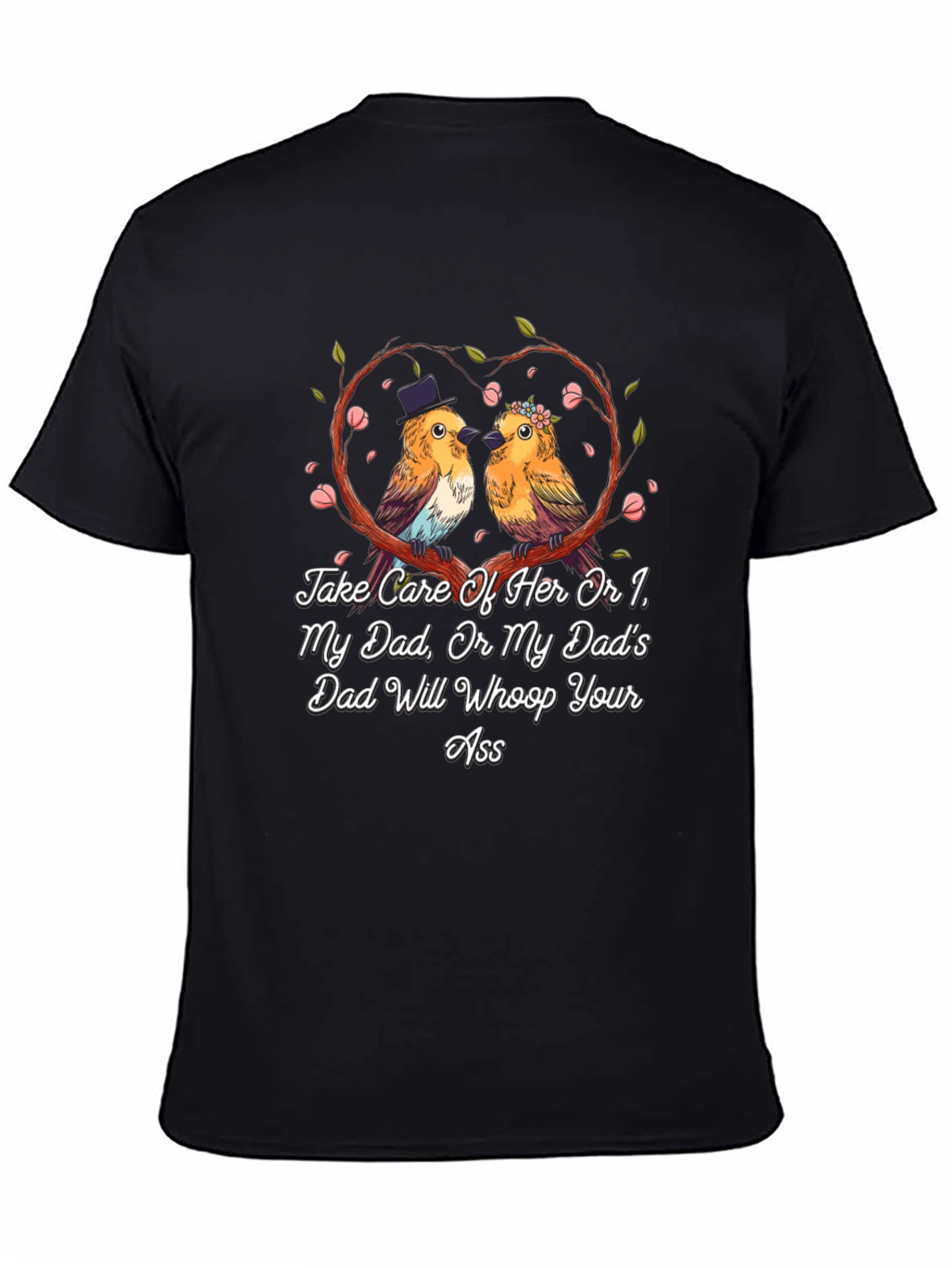 Camiseta Negra con Diseño de Pájaros Enamorados