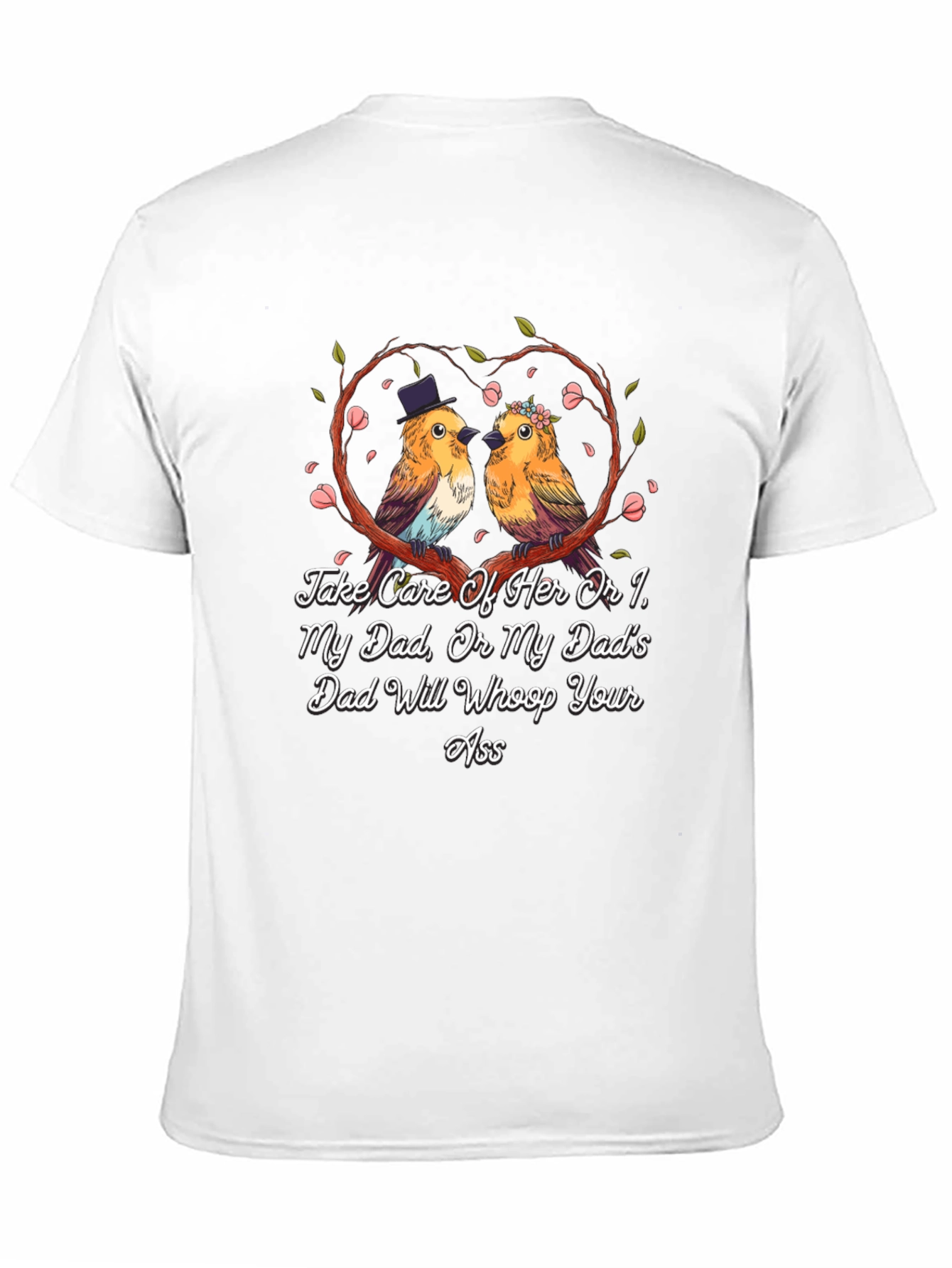 Camiseta Negra con Diseño de Pájaros Enamorados