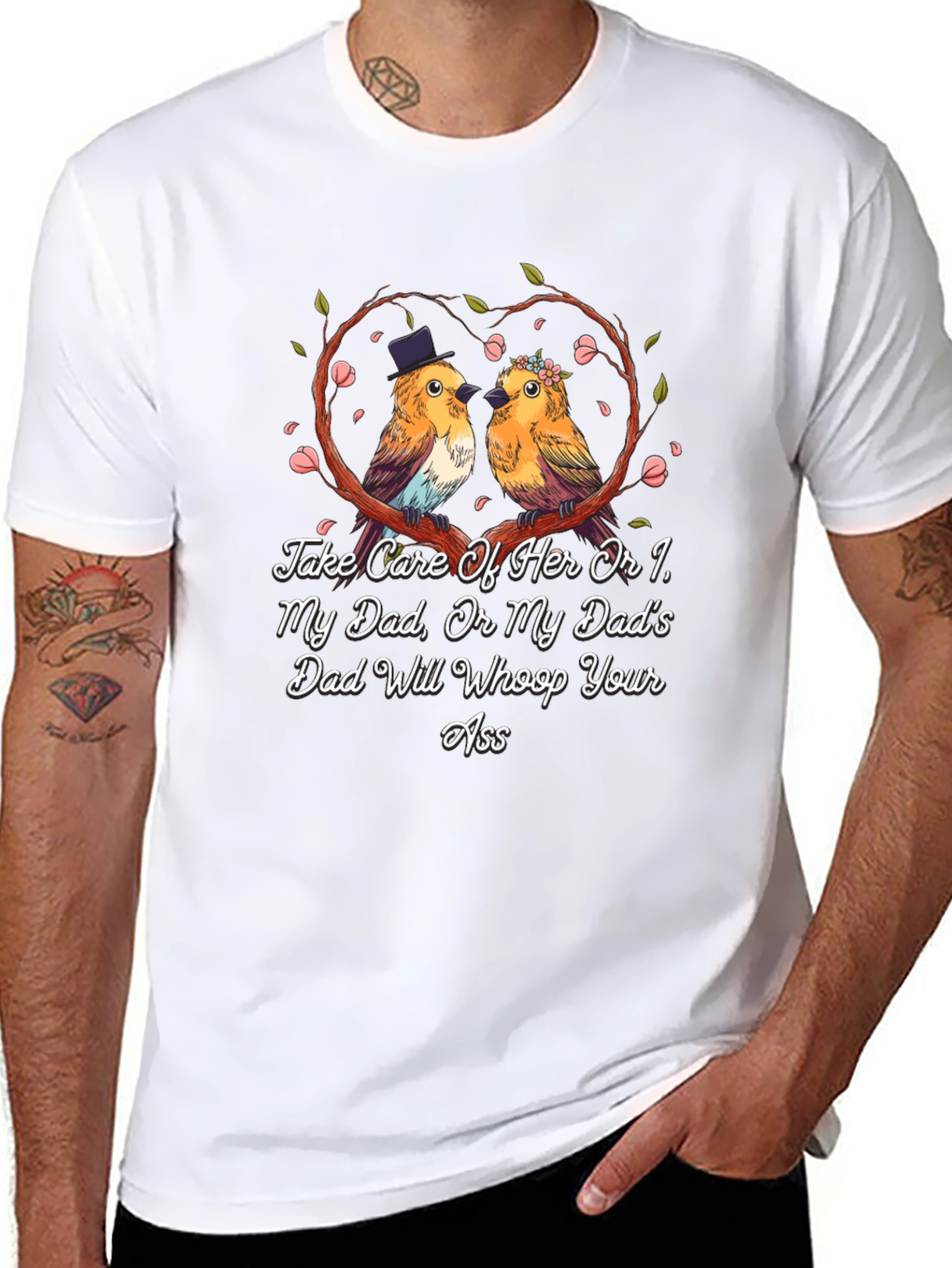 Camiseta Negra con Diseño de Pájaros Enamorados