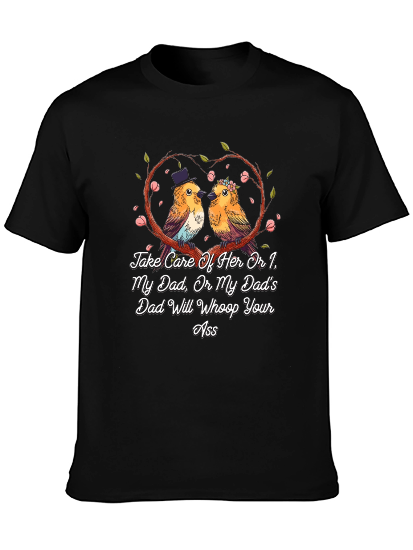 Camiseta Negra con Diseño de Pájaros Enamorados
