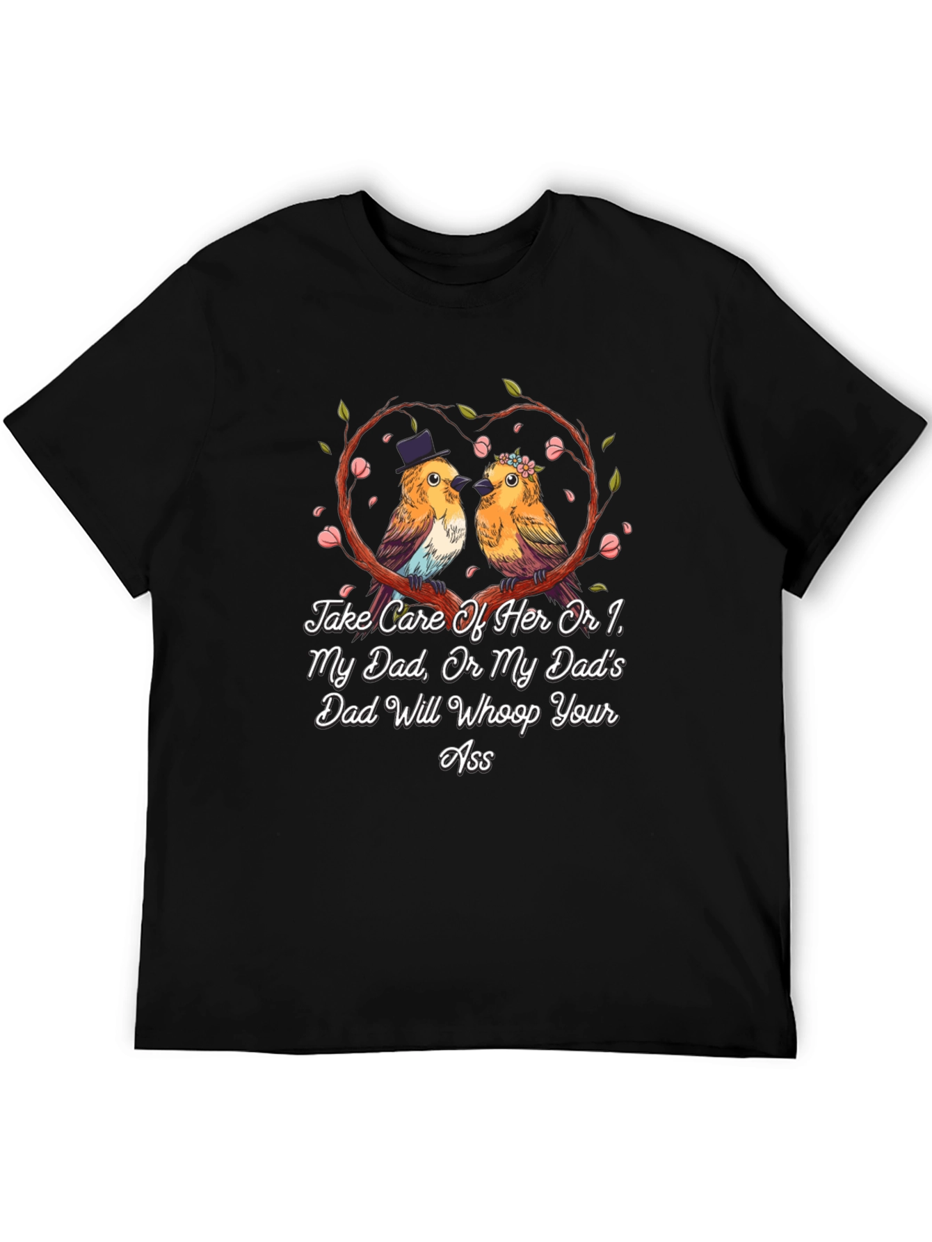 Camiseta Negra con Diseño de Pájaros Enamorados