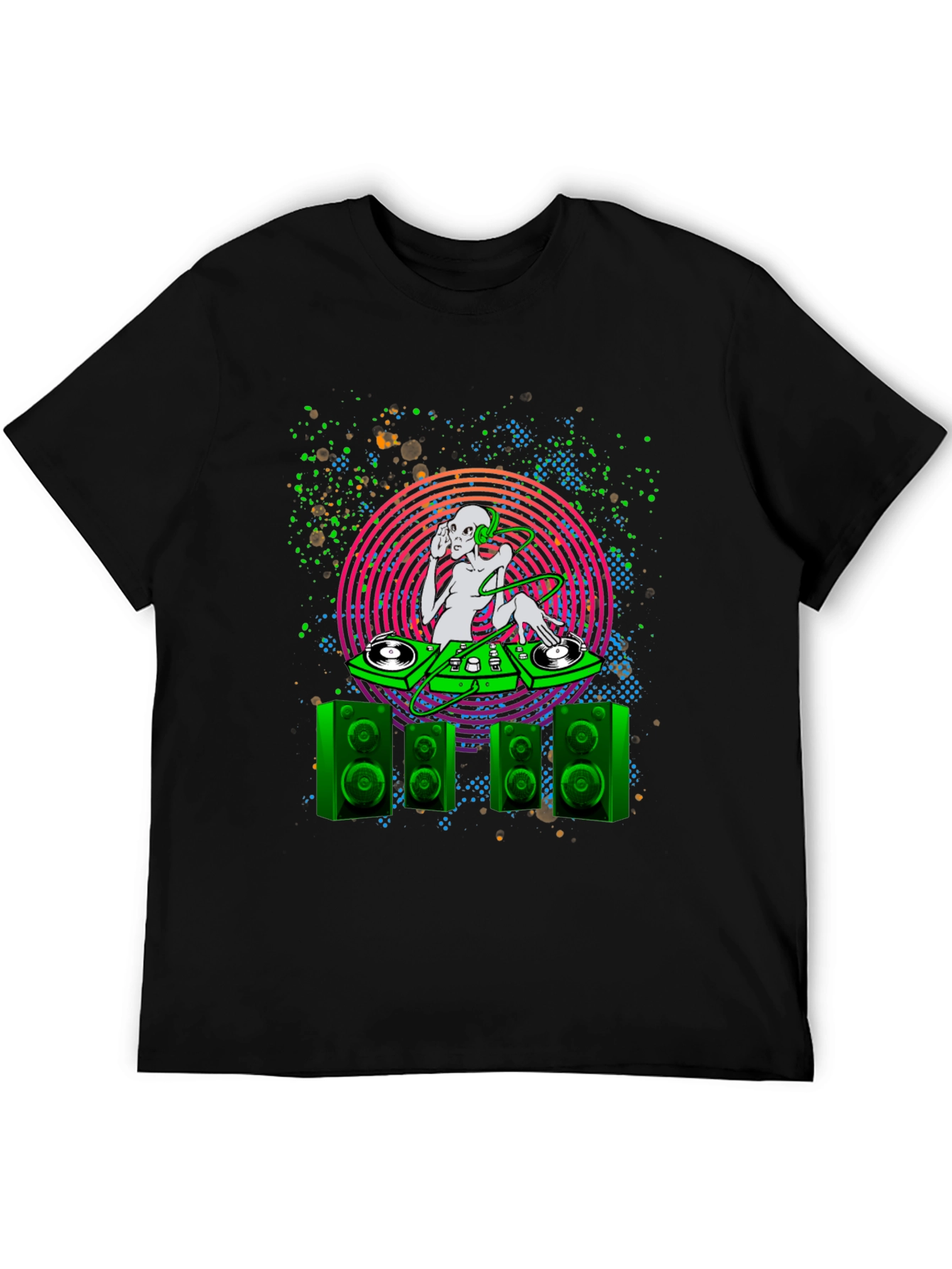 Camiseta Negra con Diseño Alien DJ para Hombre