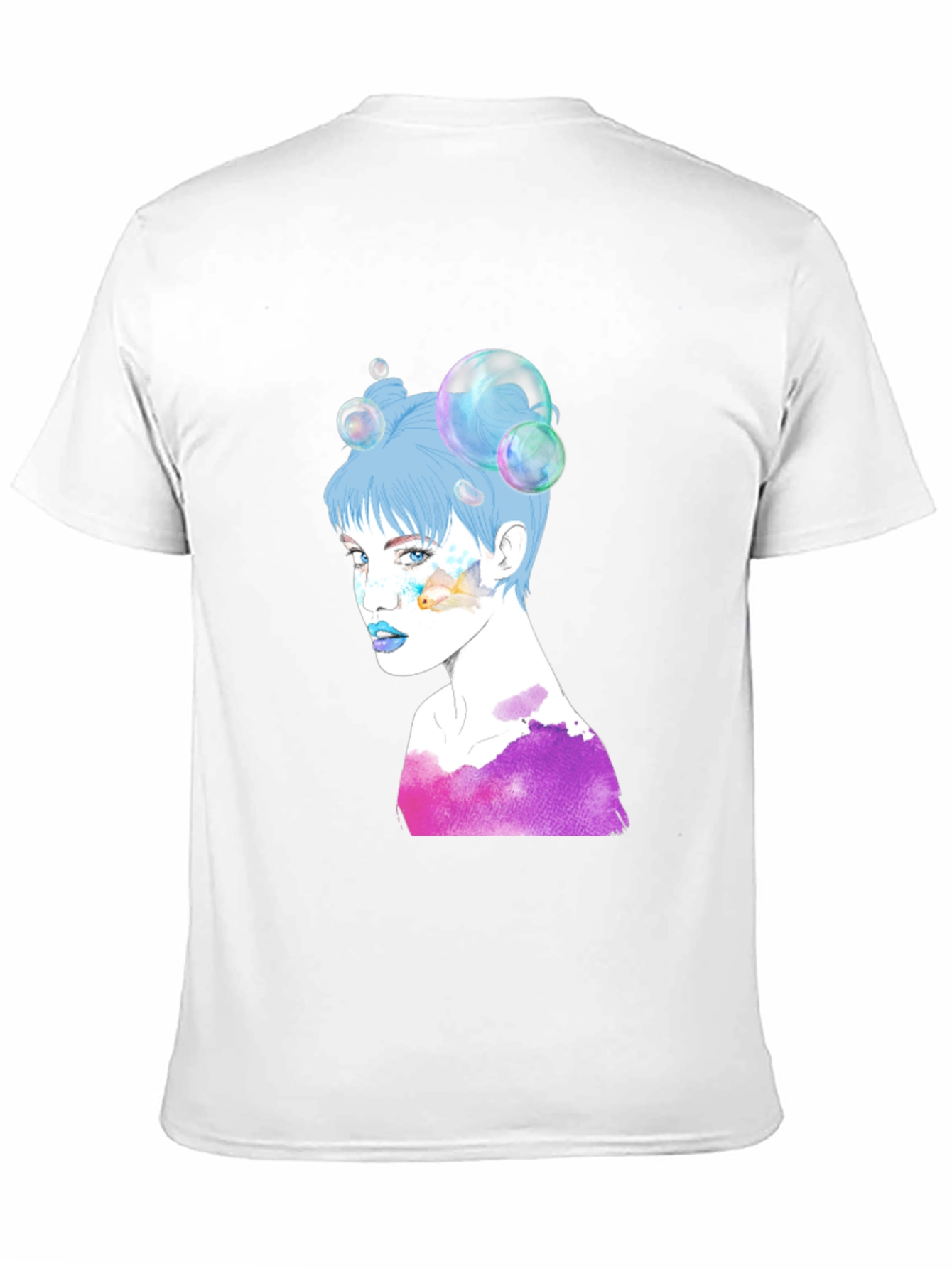 Camiseta Negra con Diseño Artístico de Mujer con Burbujas