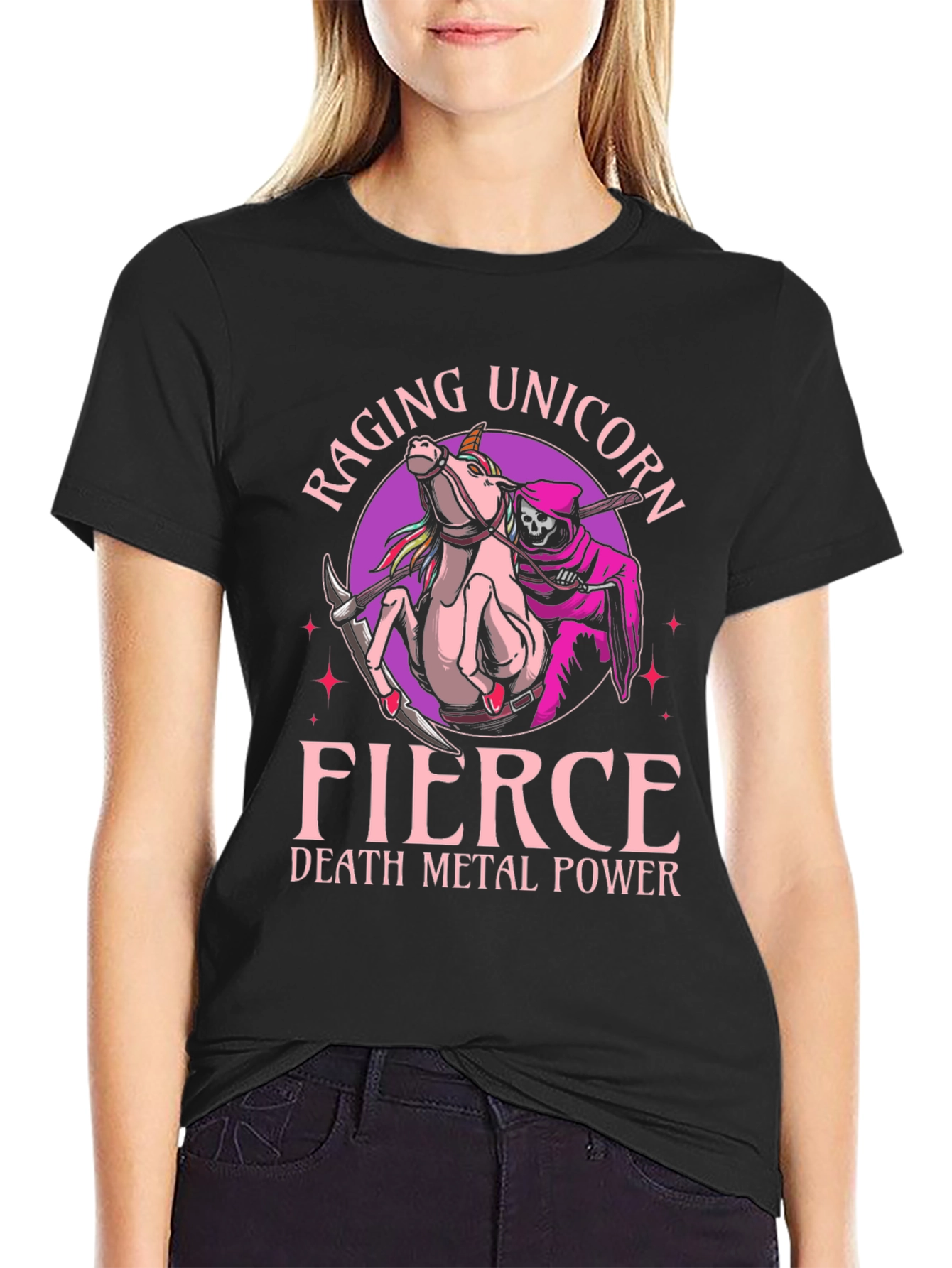 Camiseta Negra Raging Unicorn Fierce
