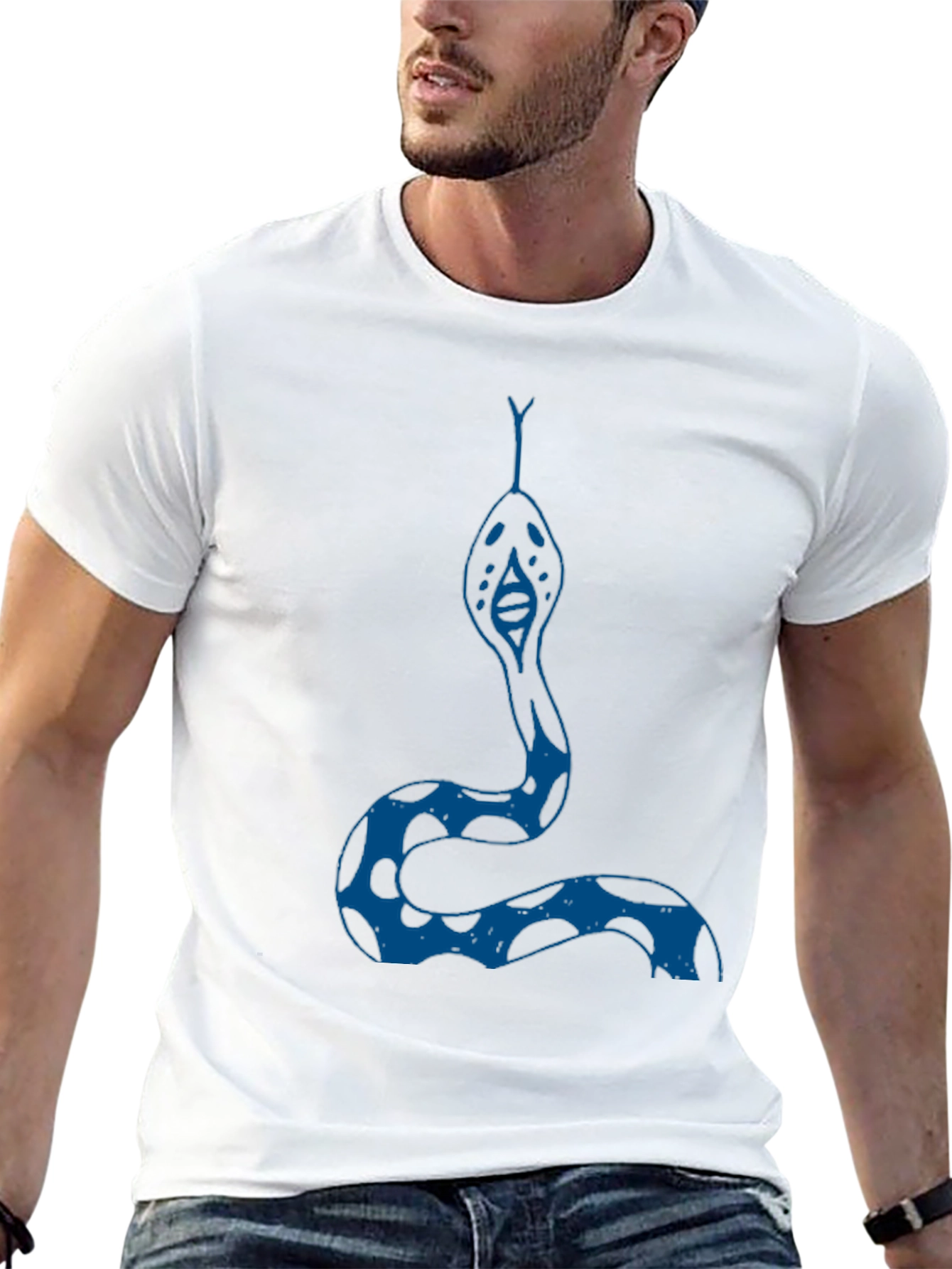 Camiseta Negra con Diseño de Serpiente Azul