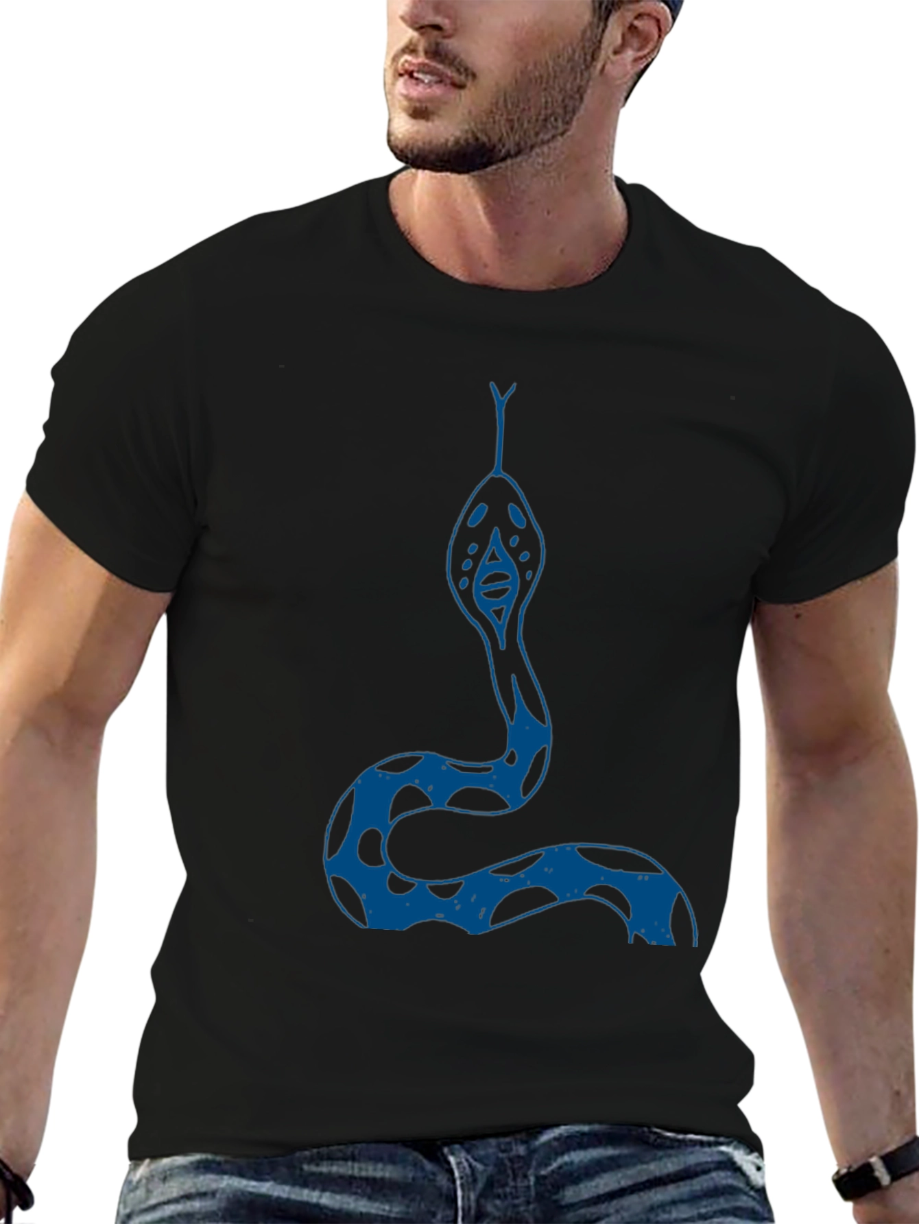 Camiseta Negra con Diseño de Serpiente Azul