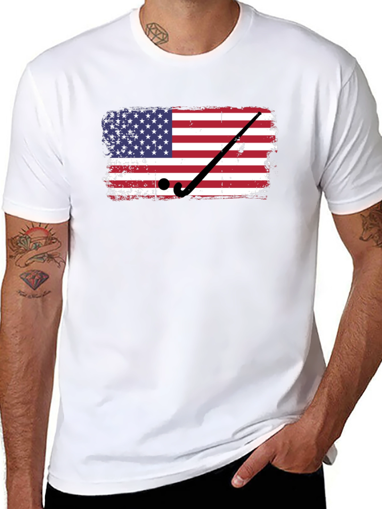 Camiseta Negra con Diseño de Bandera USA Hockey