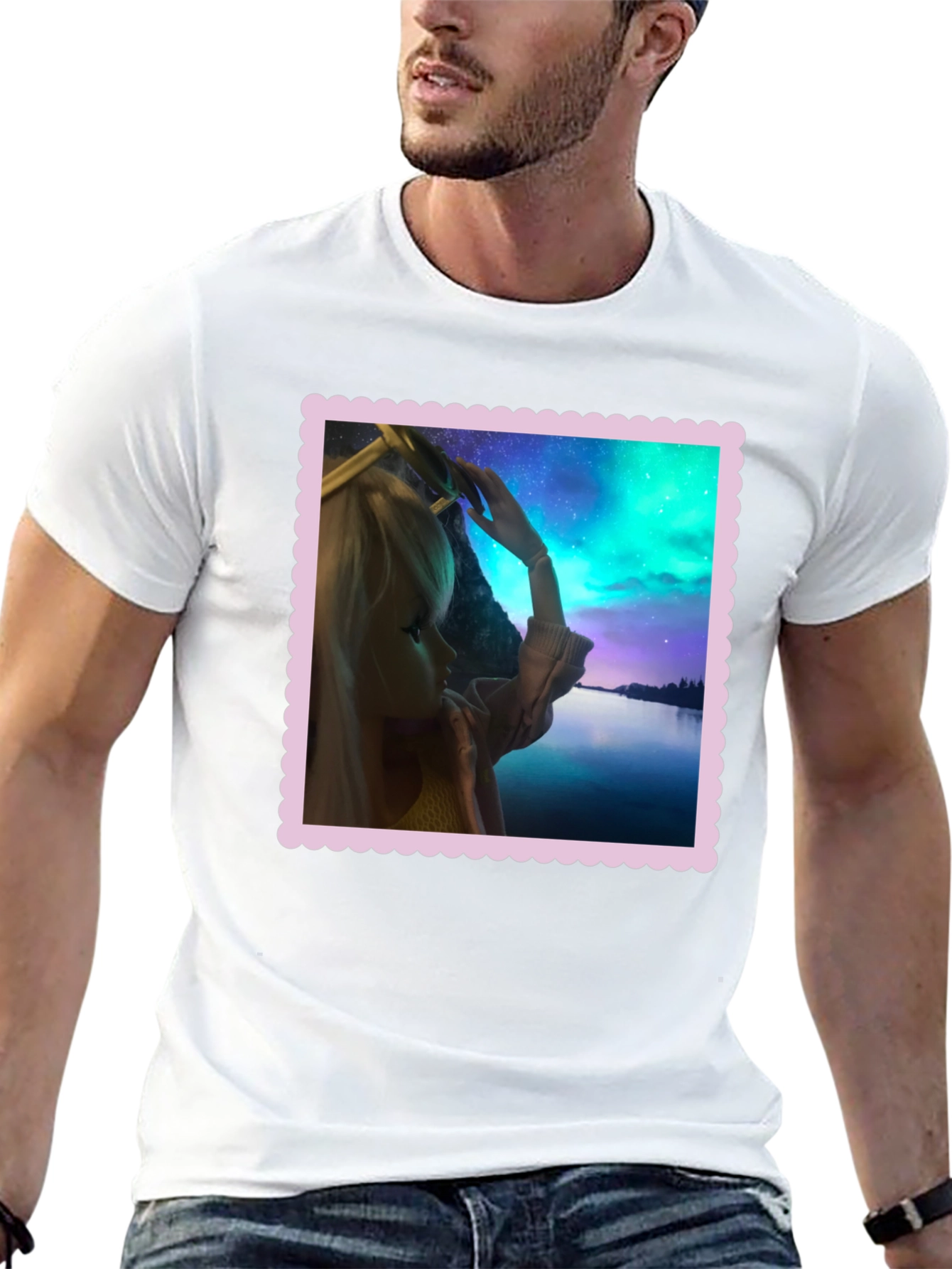 Camiseta Negra Estampada: Fantasía Nórdica