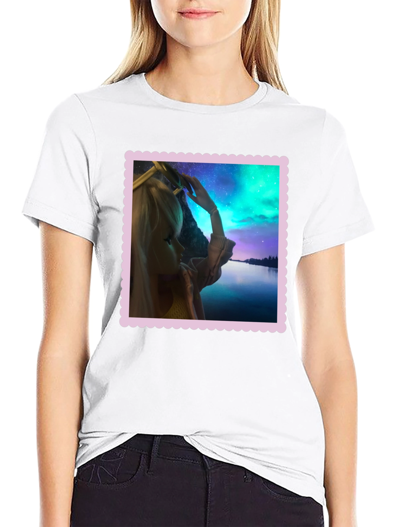 Camiseta Negra Estampada: Fantasía Nórdica