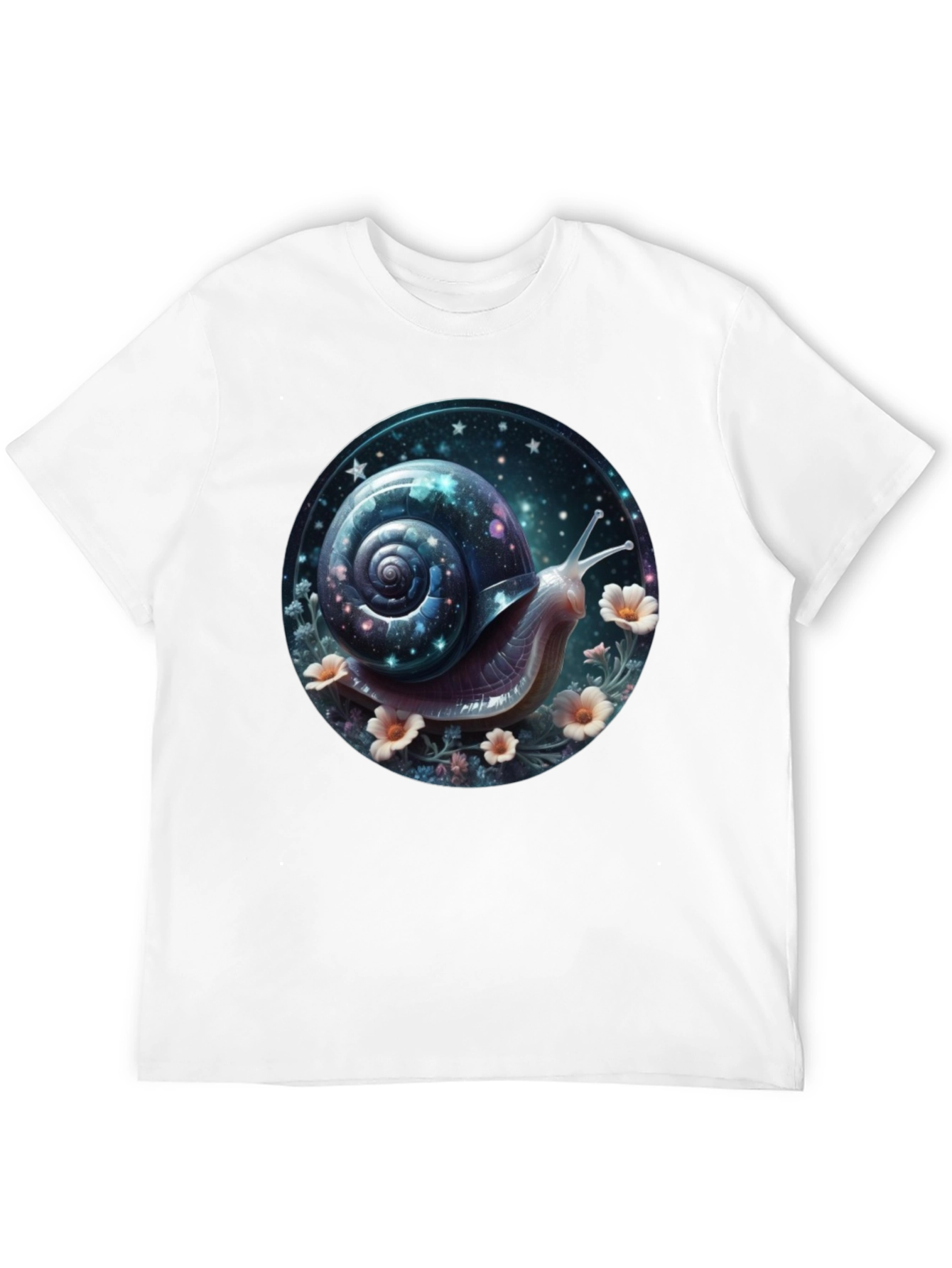 Camiseta Negra con Diseño de Caracol Cósmico