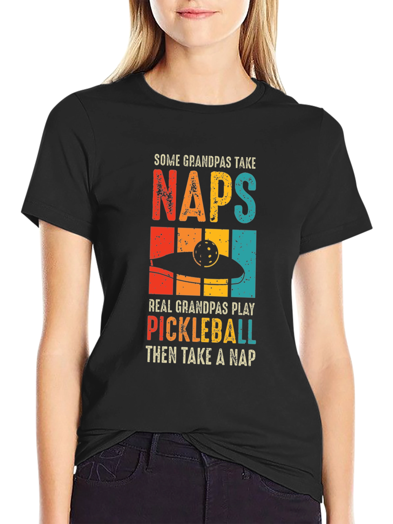 Camiseta Negra Divertida para Abuelos Jugadores de Pickleball