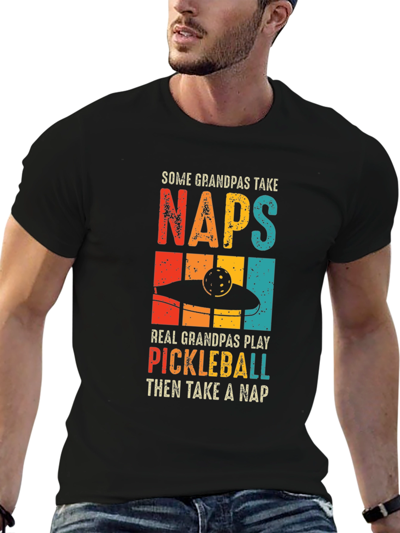 Camiseta Negra Divertida para Abuelos Jugadores de Pickleball