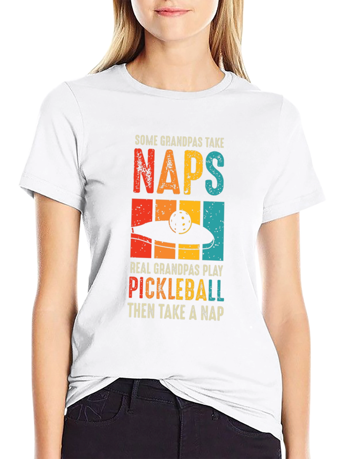 Camiseta Negra Divertida para Abuelos Jugadores de Pickleball