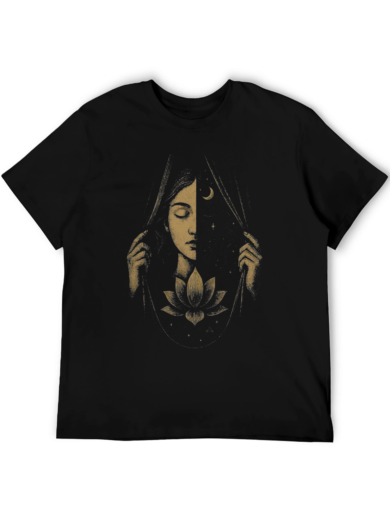 Camiseta Negra con Diseño de Luna y Flor