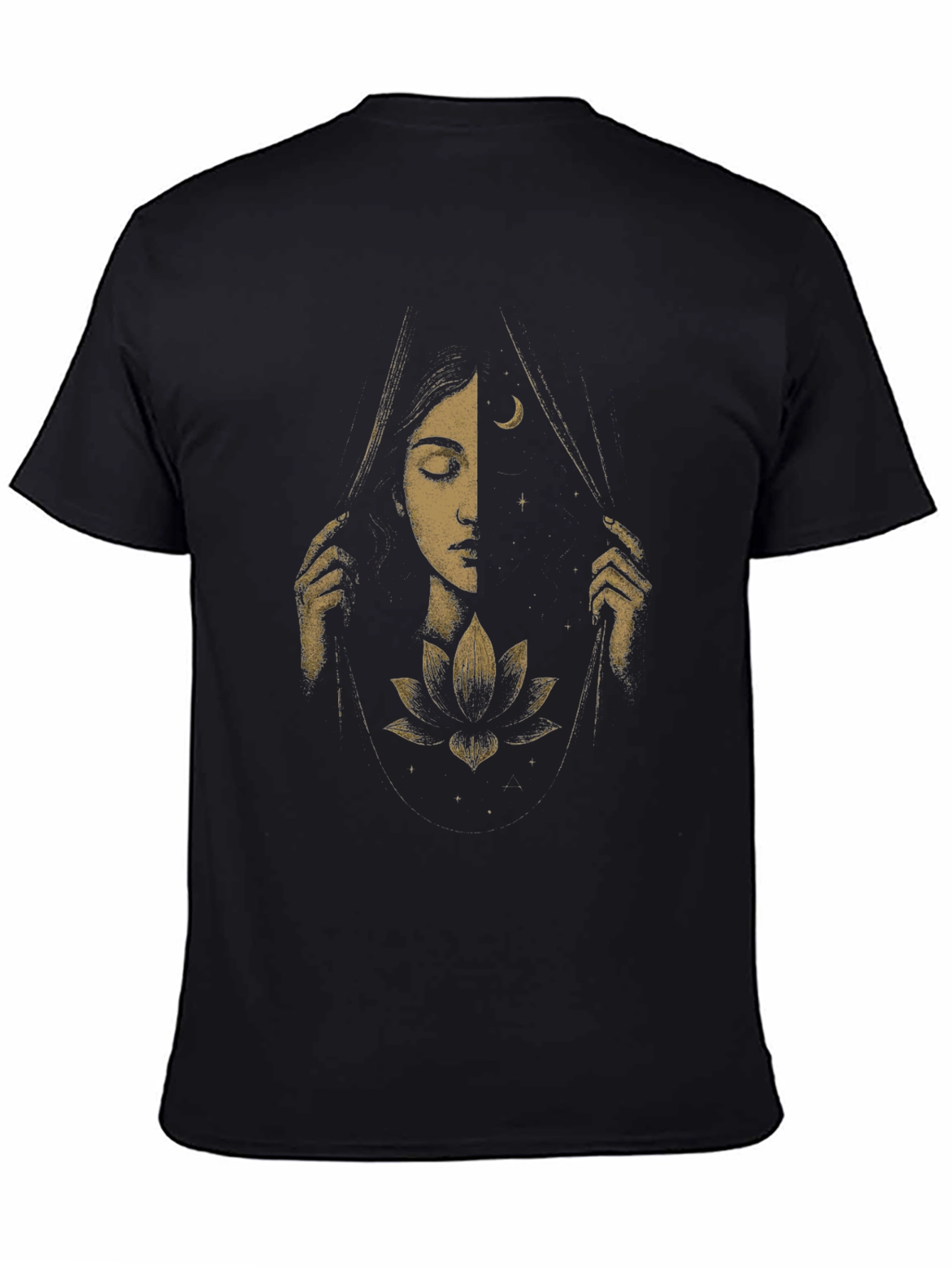 Camiseta Negra con Diseño de Luna y Flor
