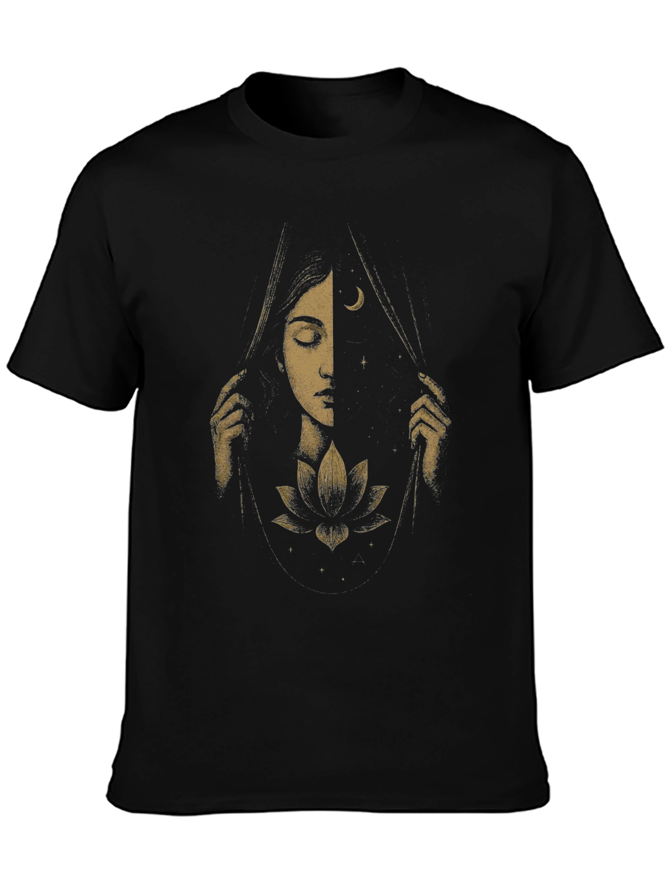 Camiseta Negra con Diseño de Luna y Flor