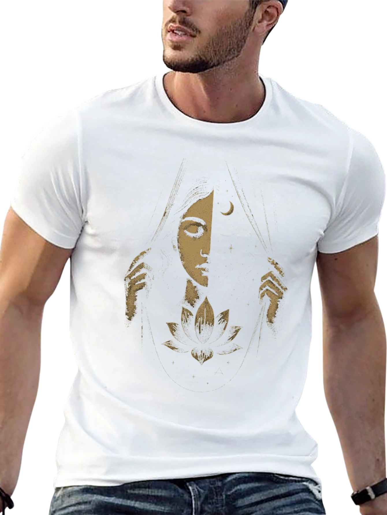 Camiseta Negra con Diseño de Luna y Flor
