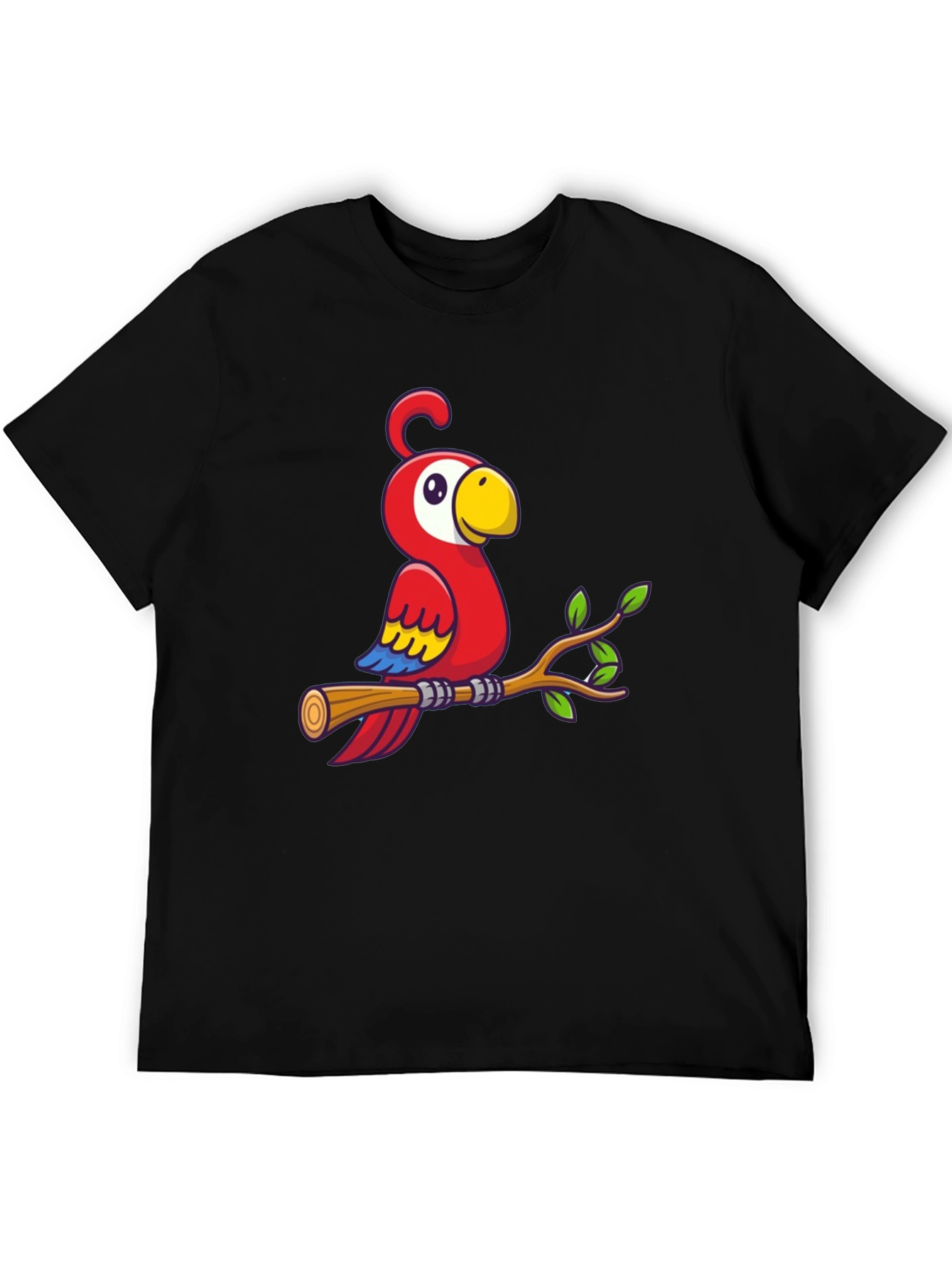Camiseta Negra con Diseño de Loro en Rama