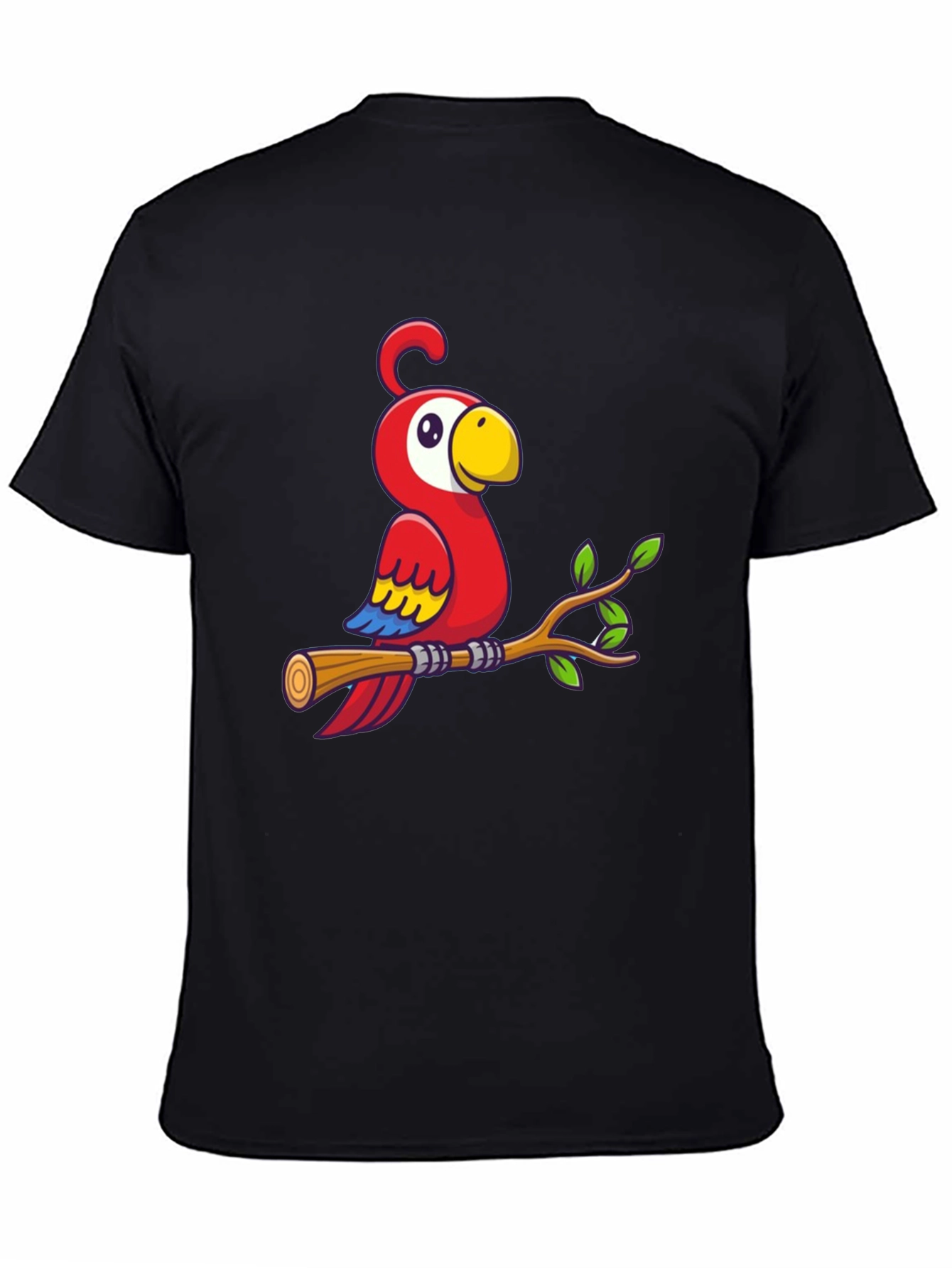Camiseta Negra con Diseño de Loro en Rama