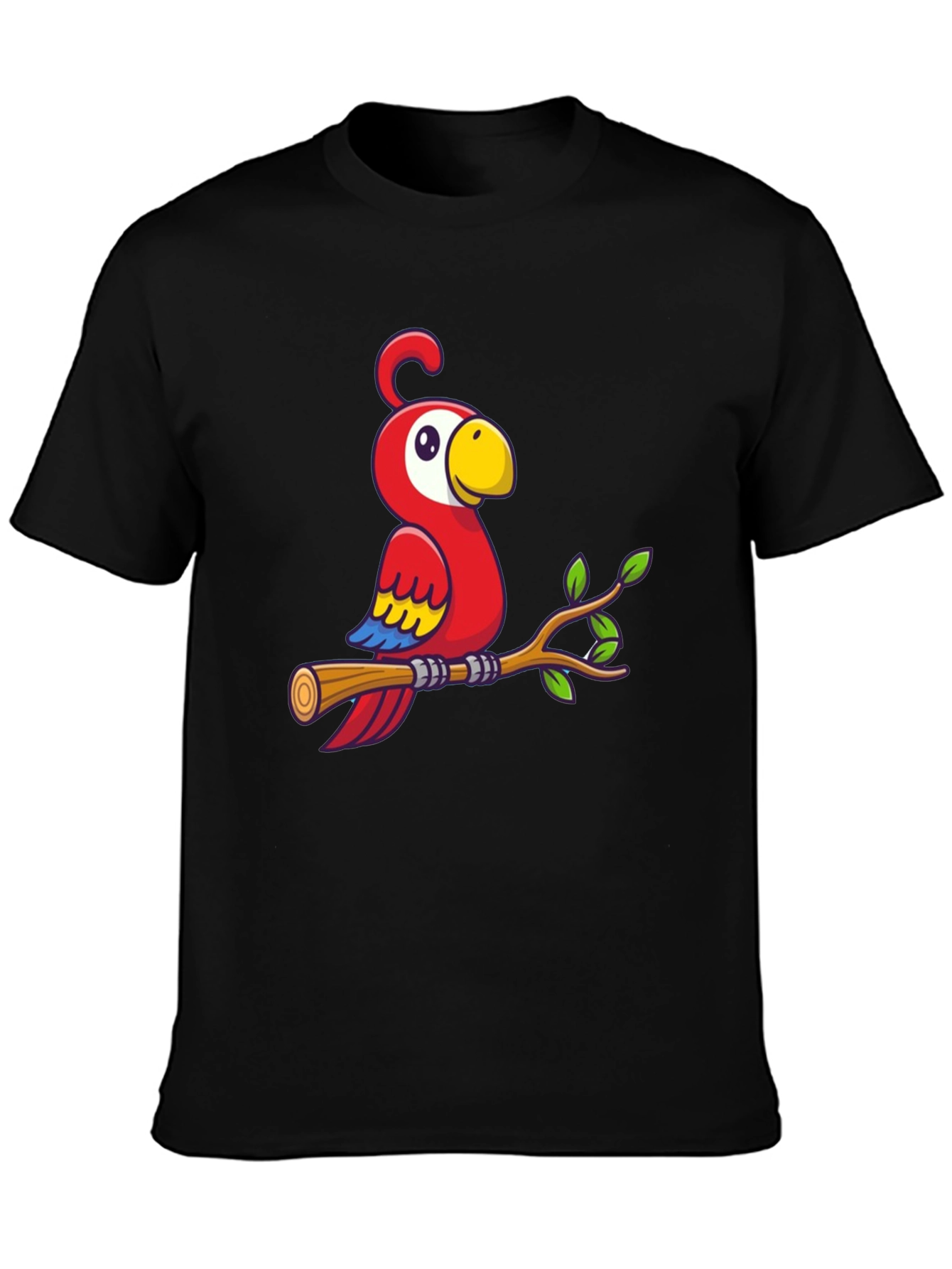 Camiseta Negra con Diseño de Loro en Rama